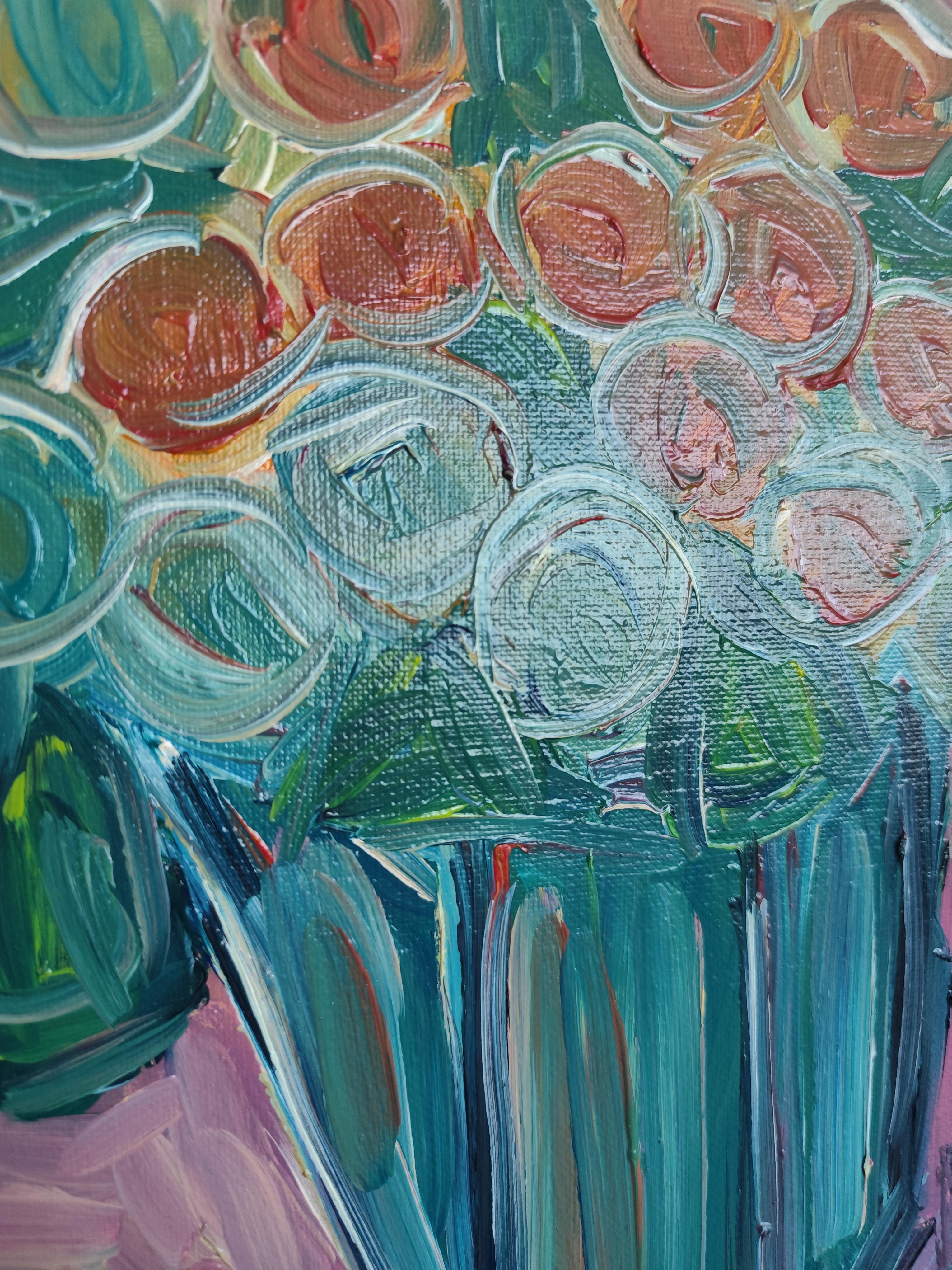 Zeitgenössisches abstraktes expressionistisches Blumen-Ölgemälde 