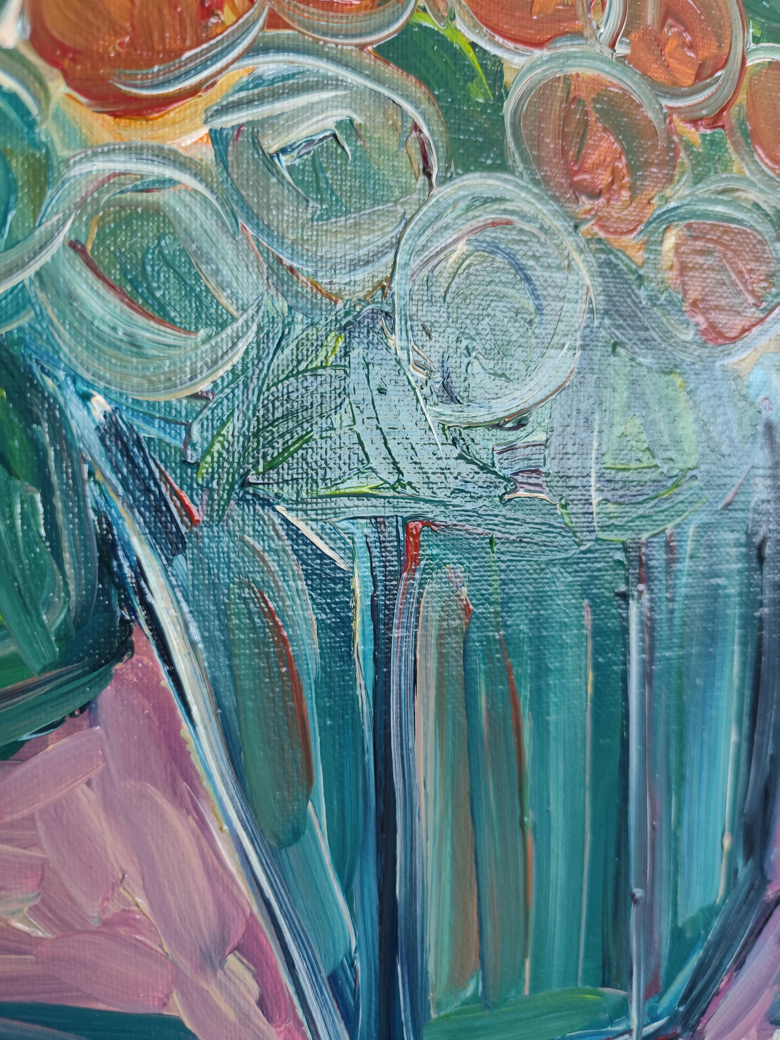 Zeitgenössisches abstraktes expressionistisches Blumen-Ölgemälde 