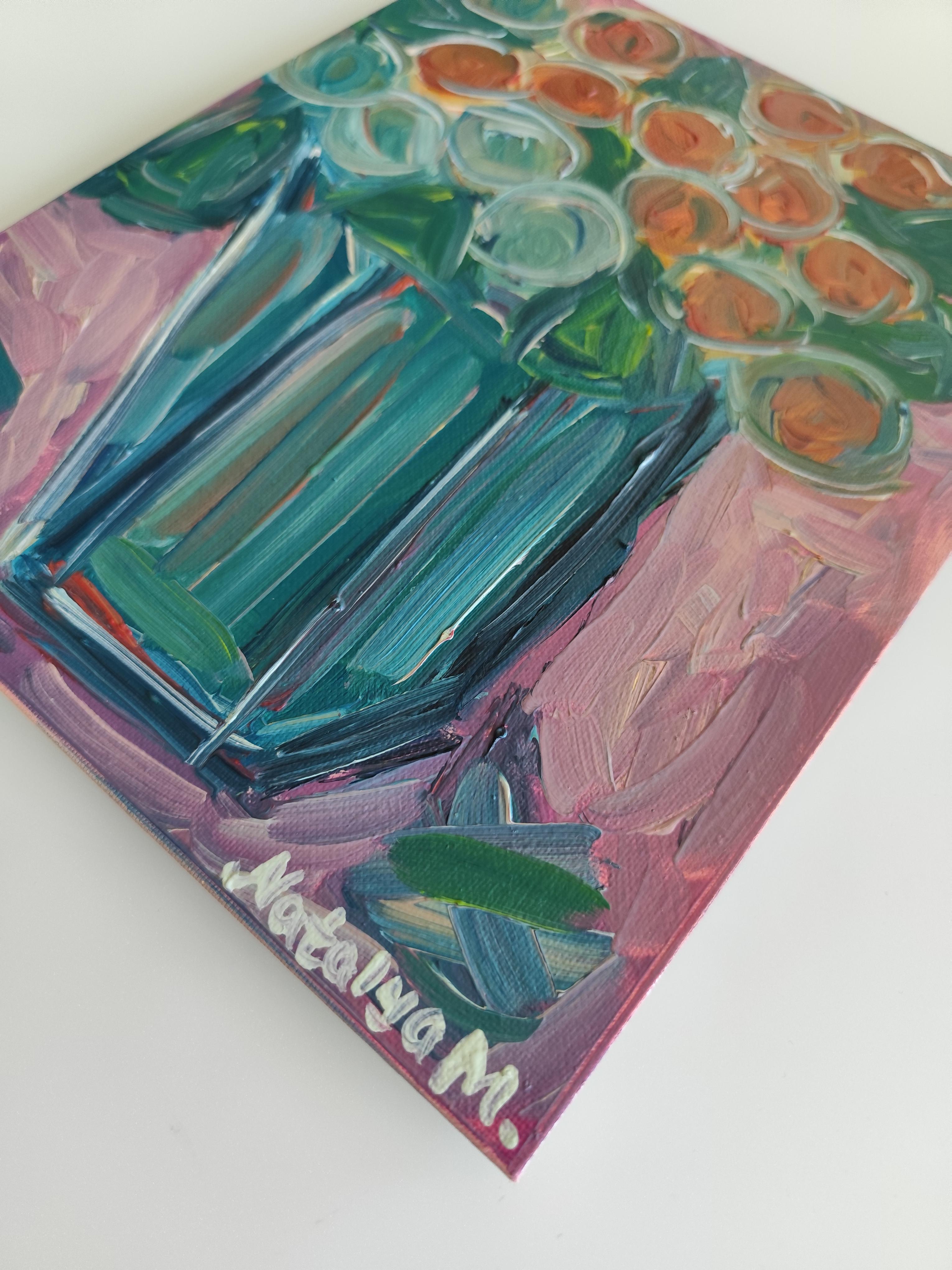 Zeitgenössisches abstraktes expressionistisches Blumen-Ölgemälde 