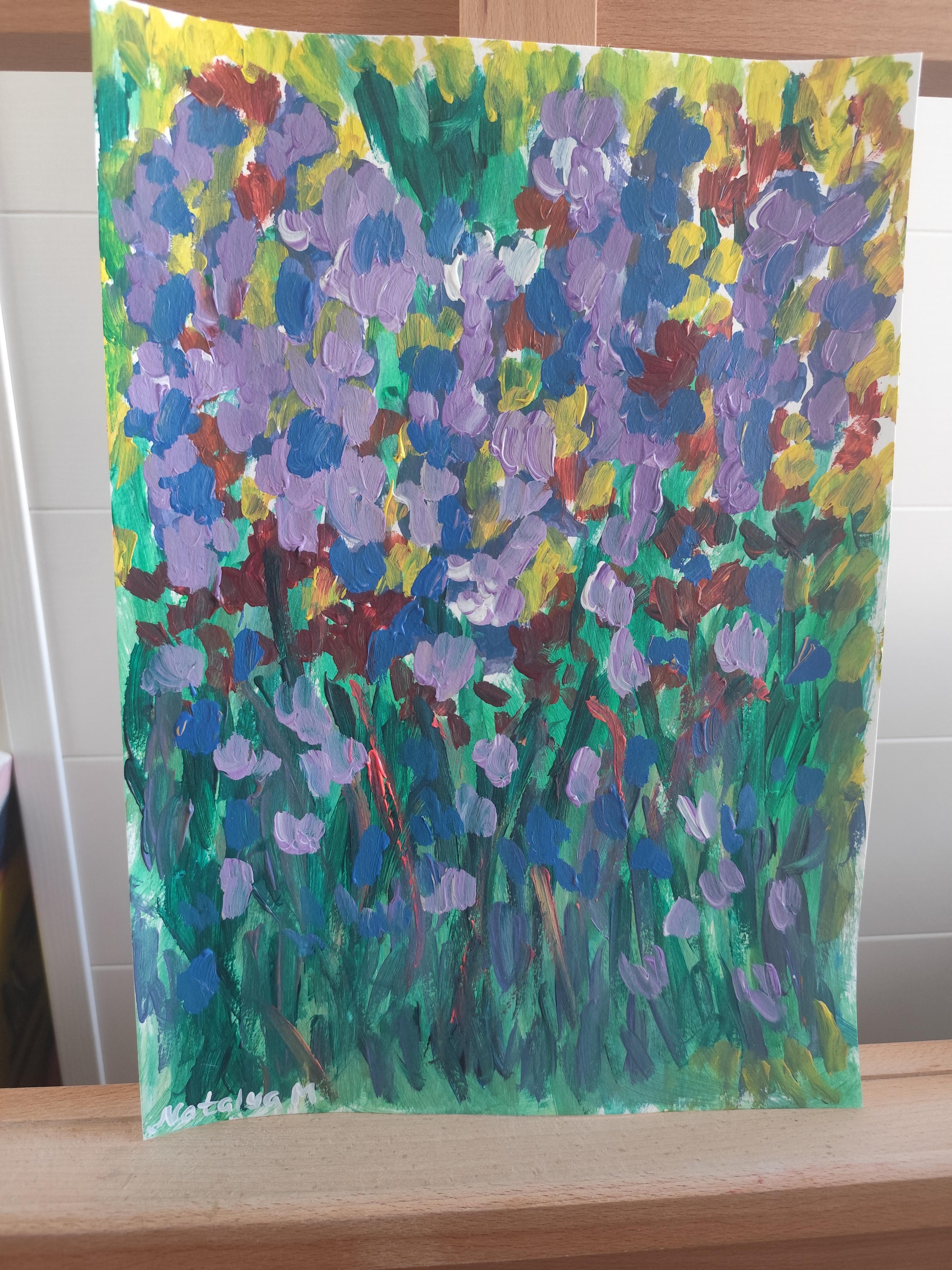 Zeitgenössisches abstraktes expressionistisches Blumengemälde 