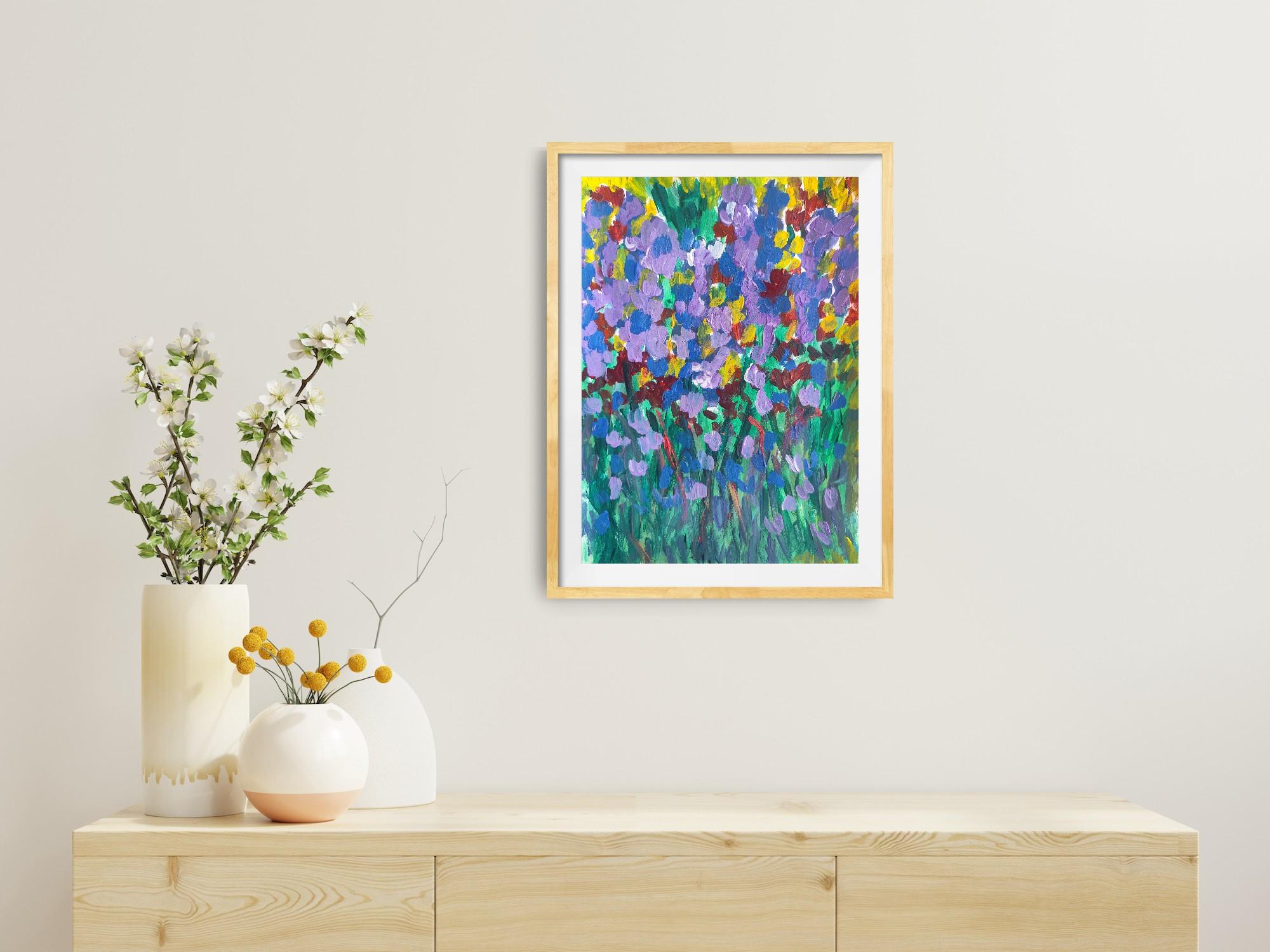 Zeitgenössisches abstraktes expressionistisches Blumengemälde 