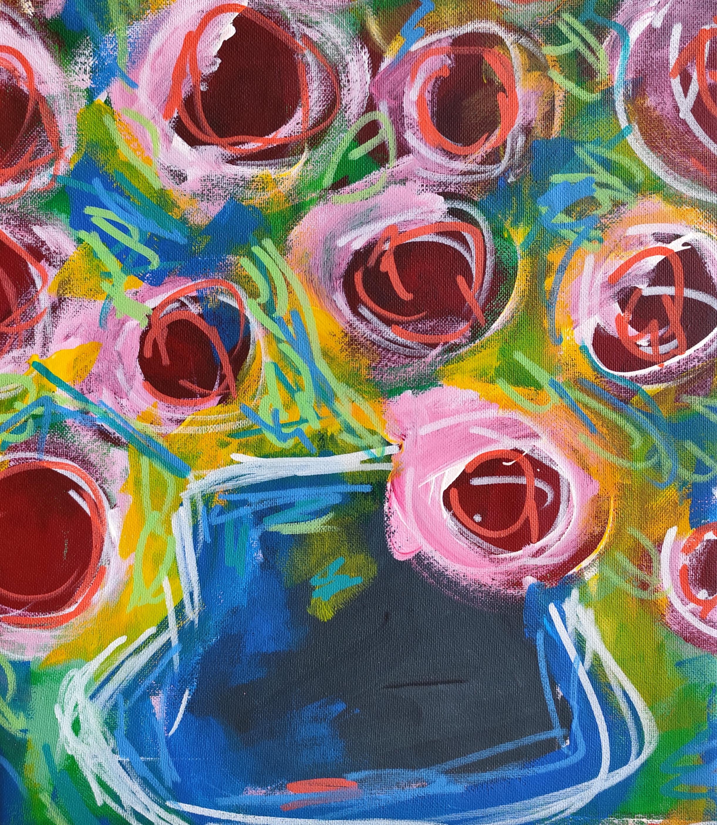 Contemporary abstract expressionist floral painting on canvas "Red Bloom"