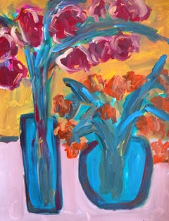 Contemporary abstract expressionist floral painting on paper "Double bloom"