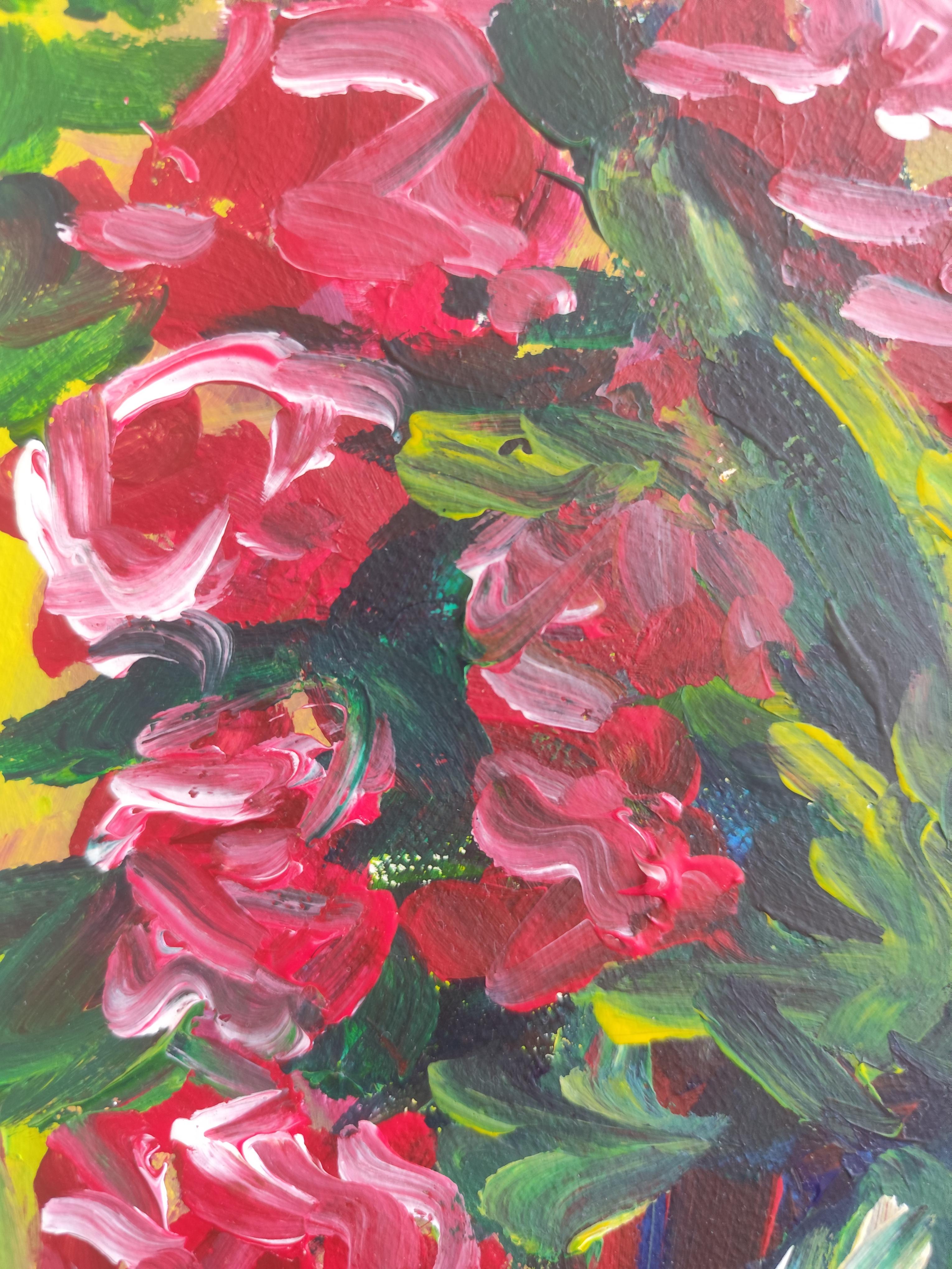 Contemporary abstract expressionist floral painting on paper 