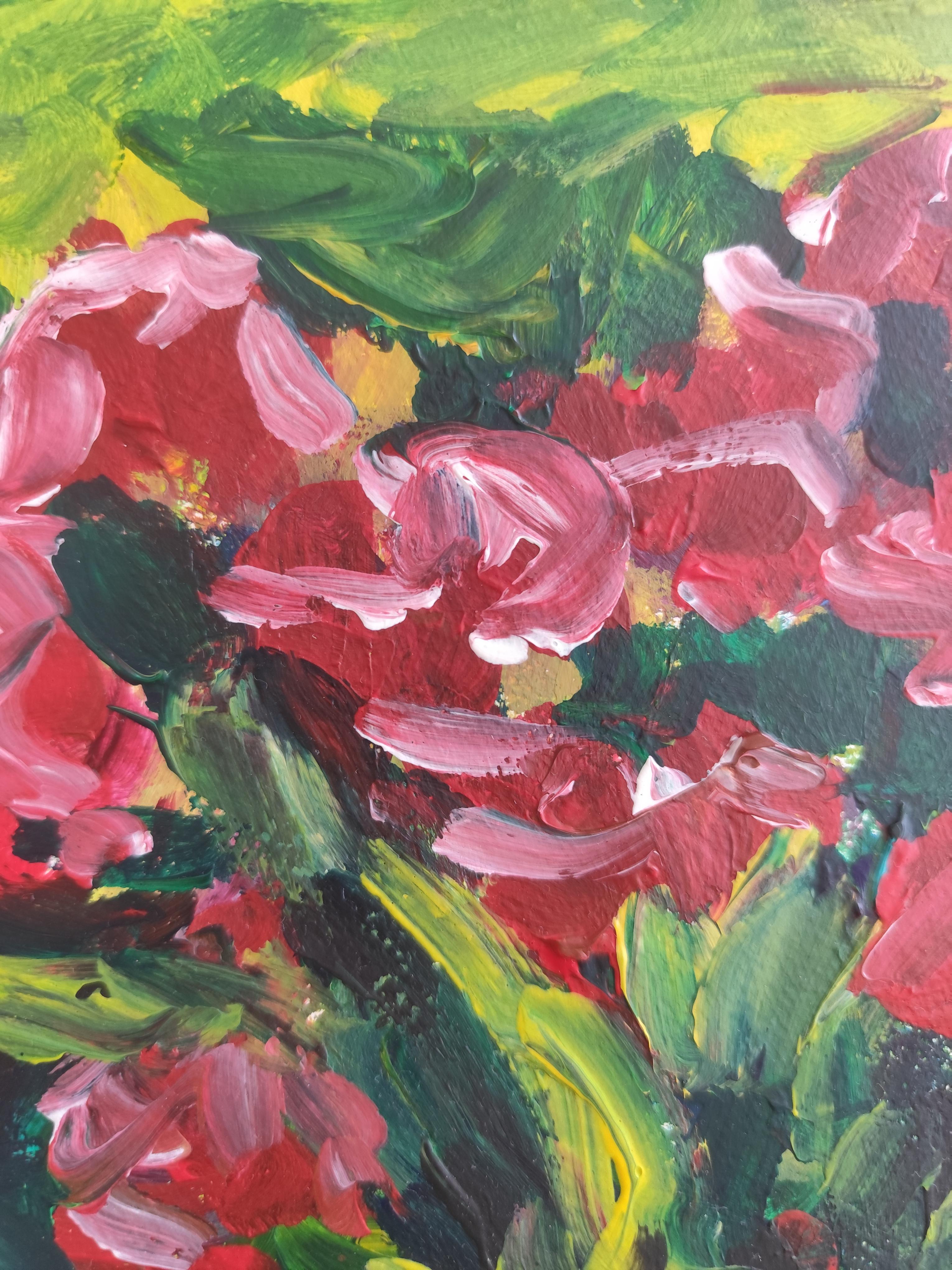 Contemporary abstract expressionist floral painting on paper 