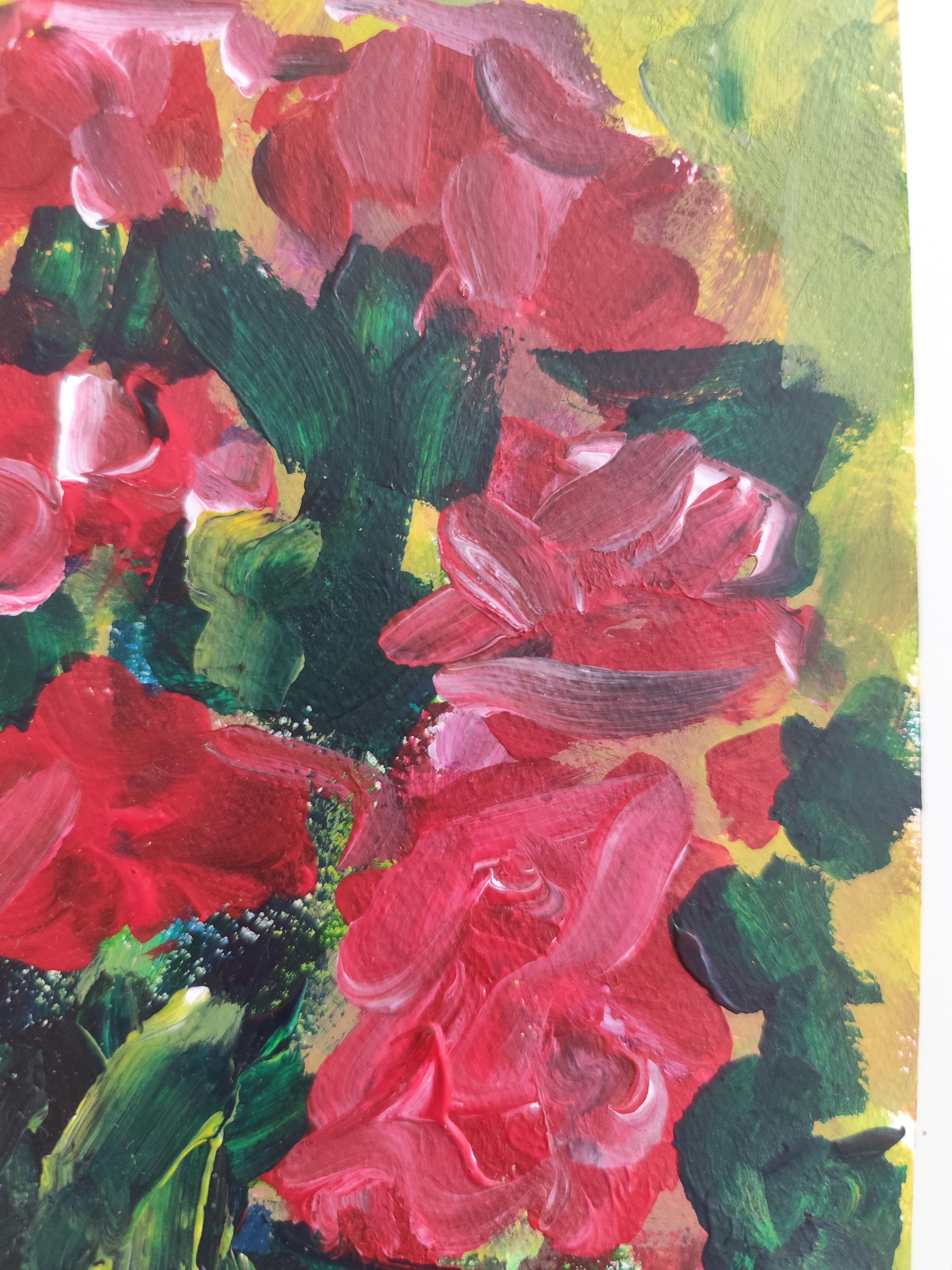 Contemporary abstract expressionist floral painting on paper 