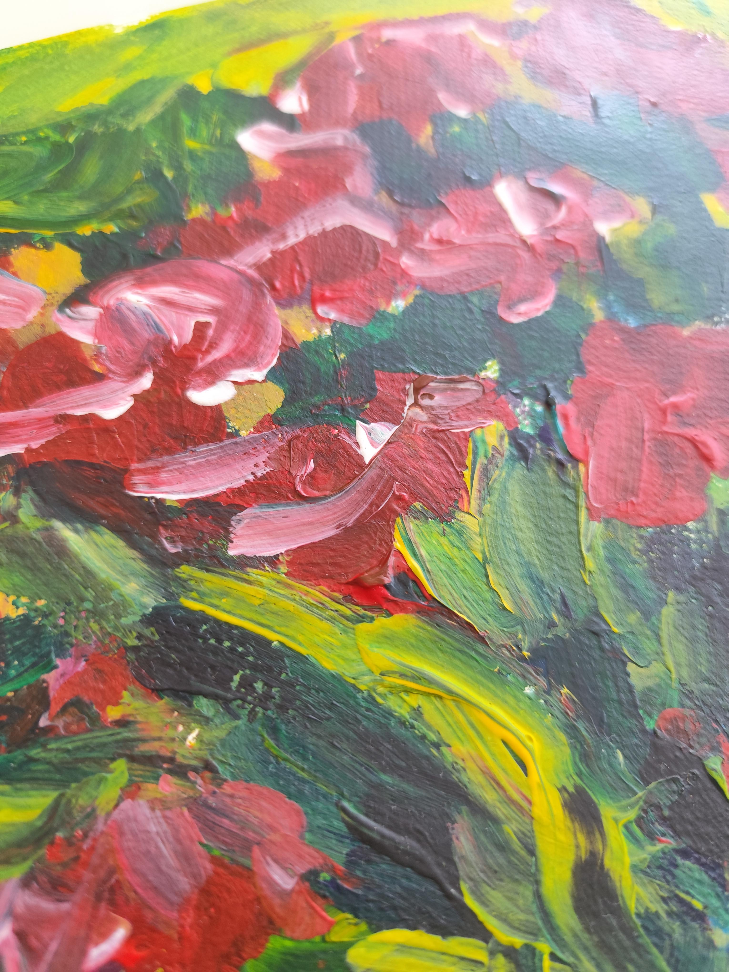Contemporary abstract expressionist floral painting on paper 