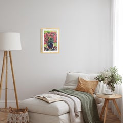 Zeitgenössische abstrakte expressionistische Blumenmalerei auf Papier "Fauvistische Blüte".