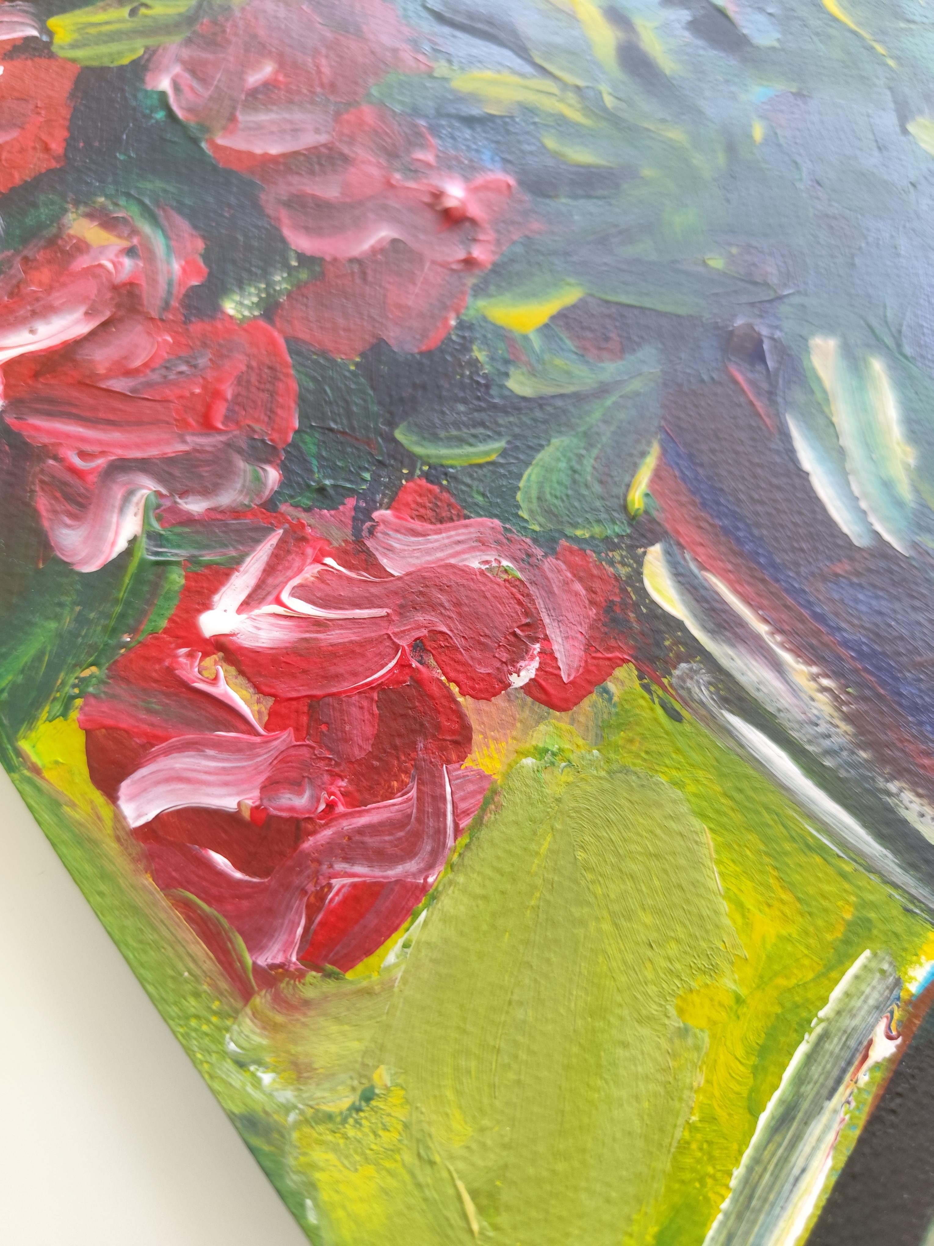 Contemporary abstract expressionist floral painting on paper 
