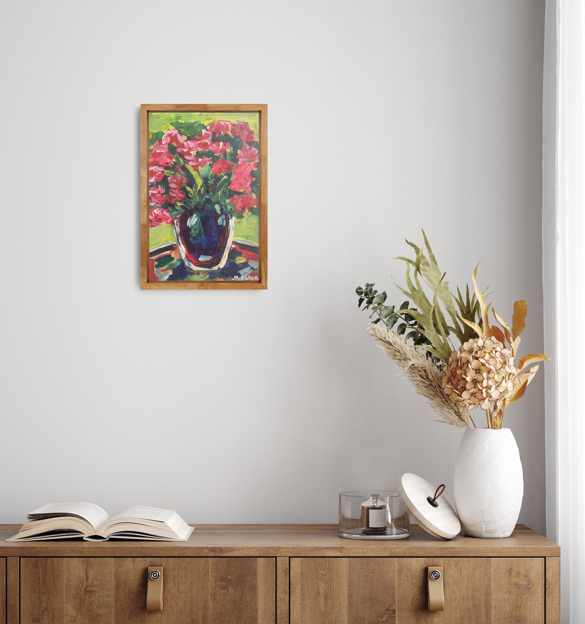 Contemporary abstract expressionist floral painting on paper 