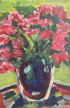 Contemporary abstract expressionist floral painting on paper "Fauvist bloom"