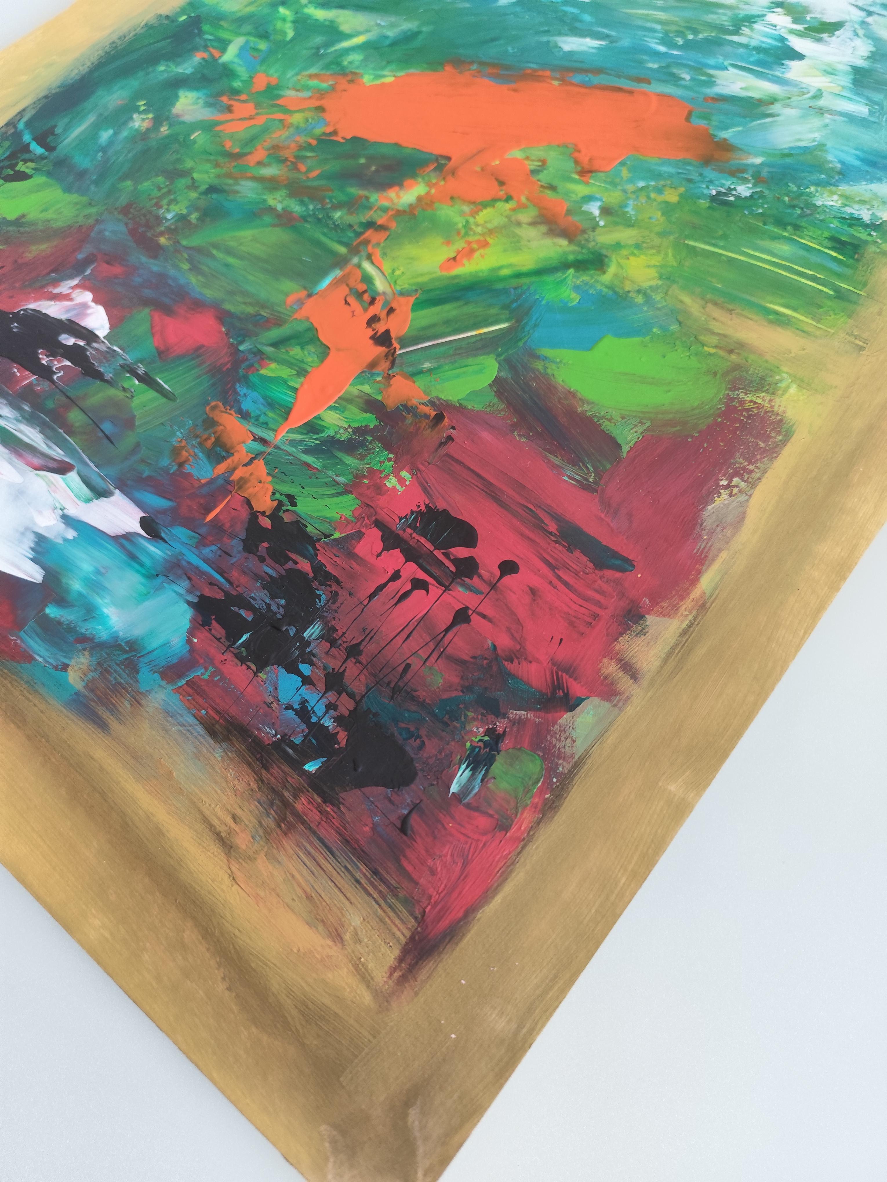 Peinture florale expressionniste abstraite contemporaine sur papier 