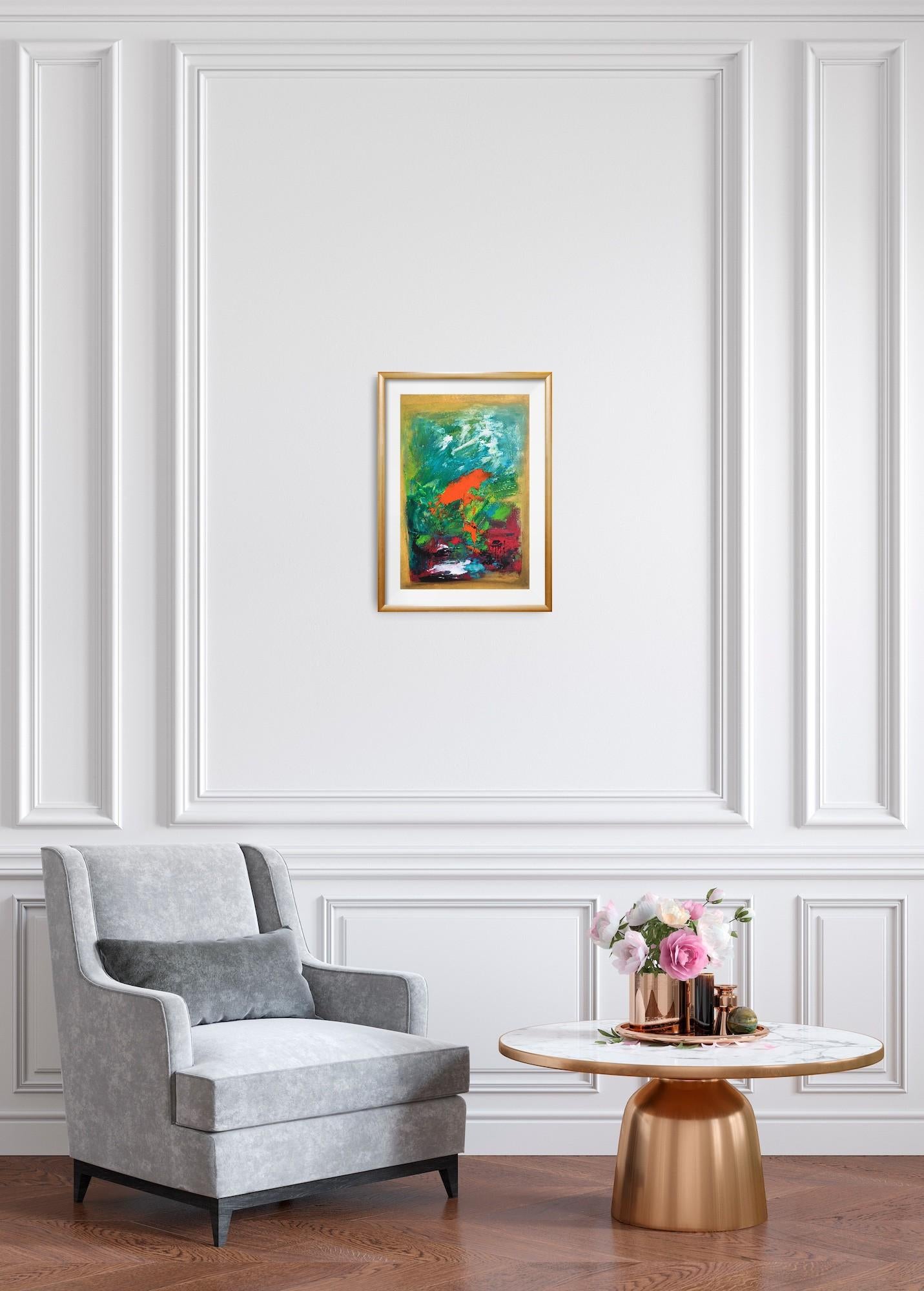 Peinture florale expressionniste abstraite contemporaine sur papier 