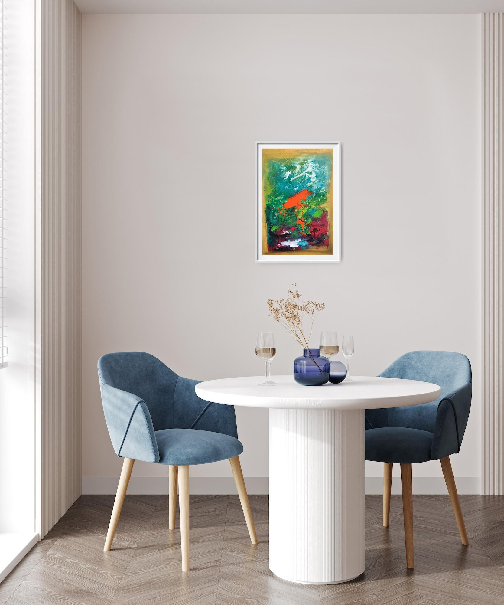 Peinture florale expressionniste abstraite contemporaine sur papier 