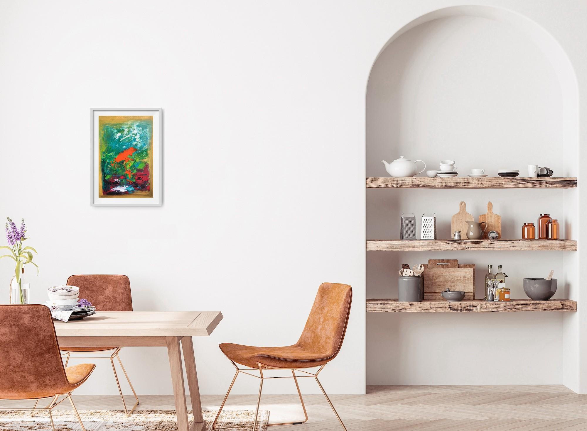 Peinture florale expressionniste abstraite contemporaine sur papier 