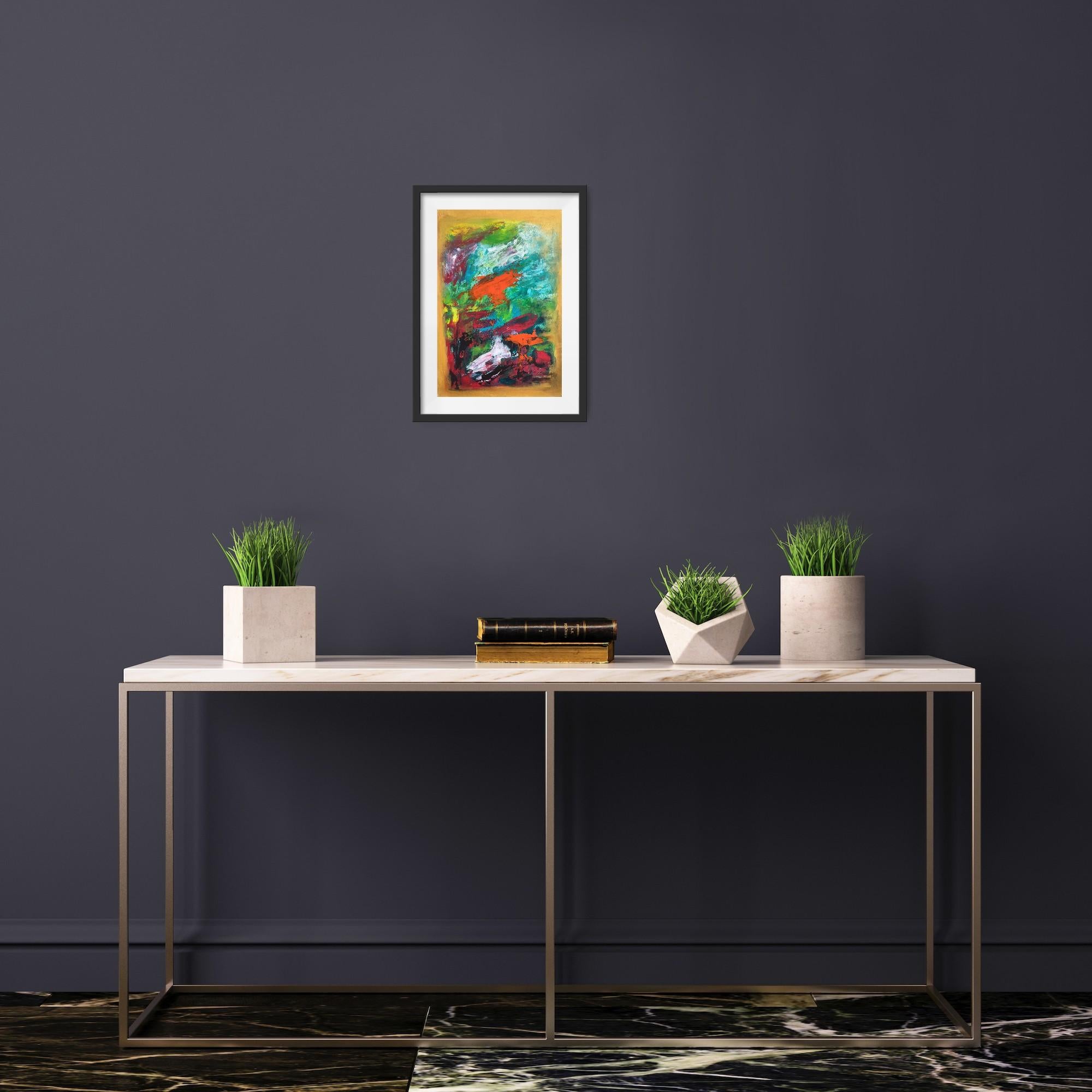 Contemporary abstract expressionist floral painting on paper 