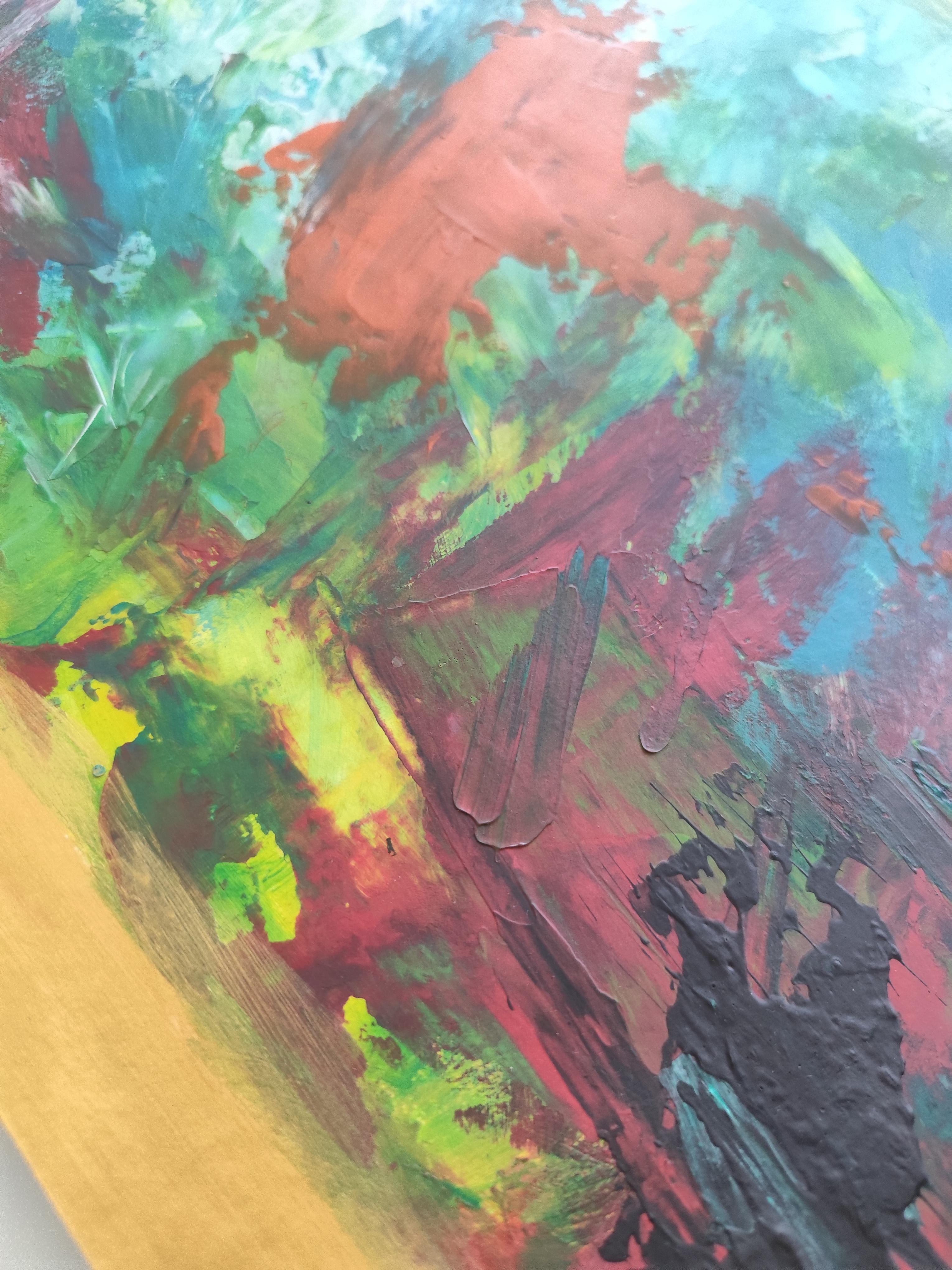 Contemporary abstract expressionist floral painting on paper 