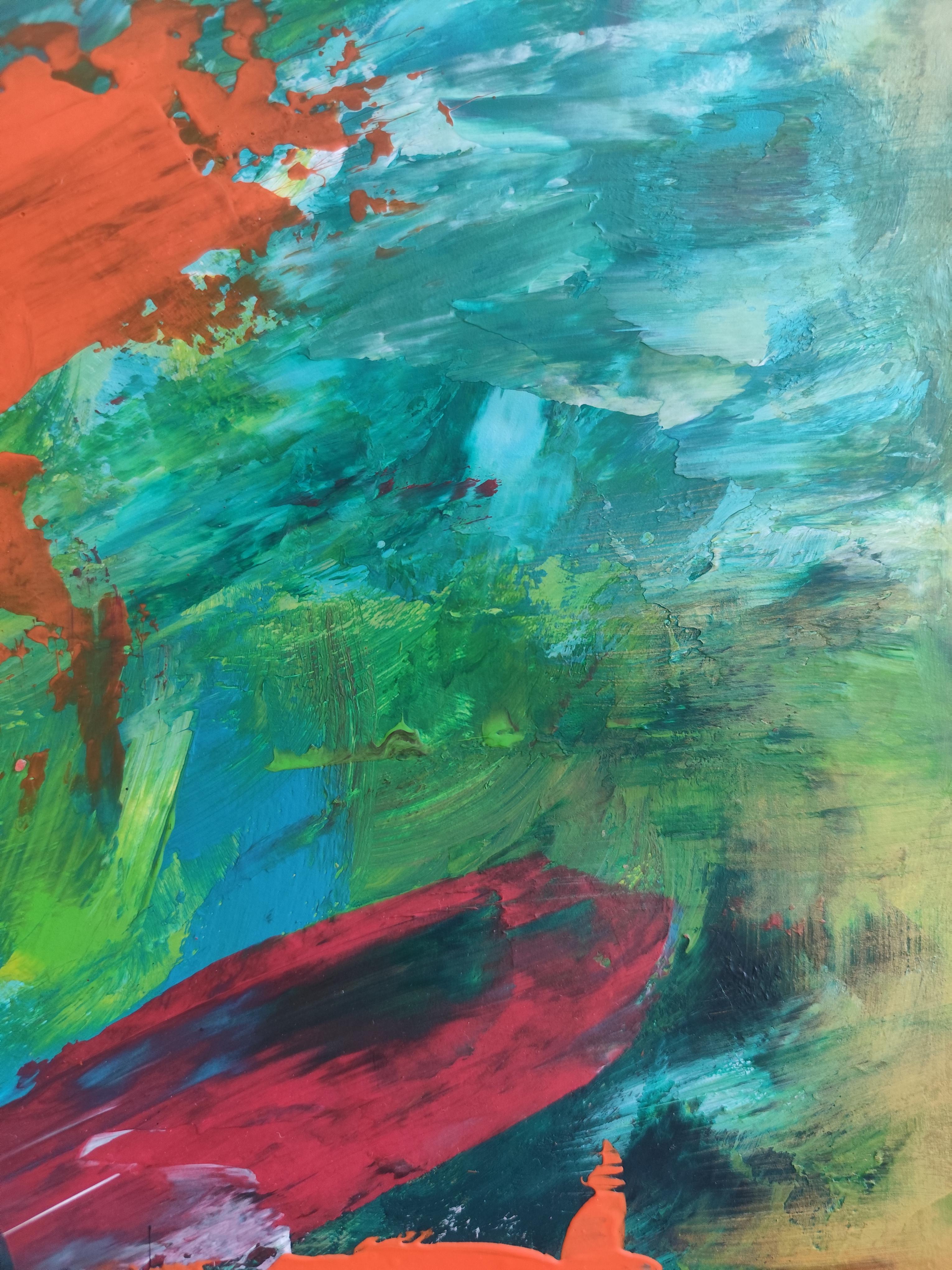 Contemporary abstract expressionist floral painting on paper 