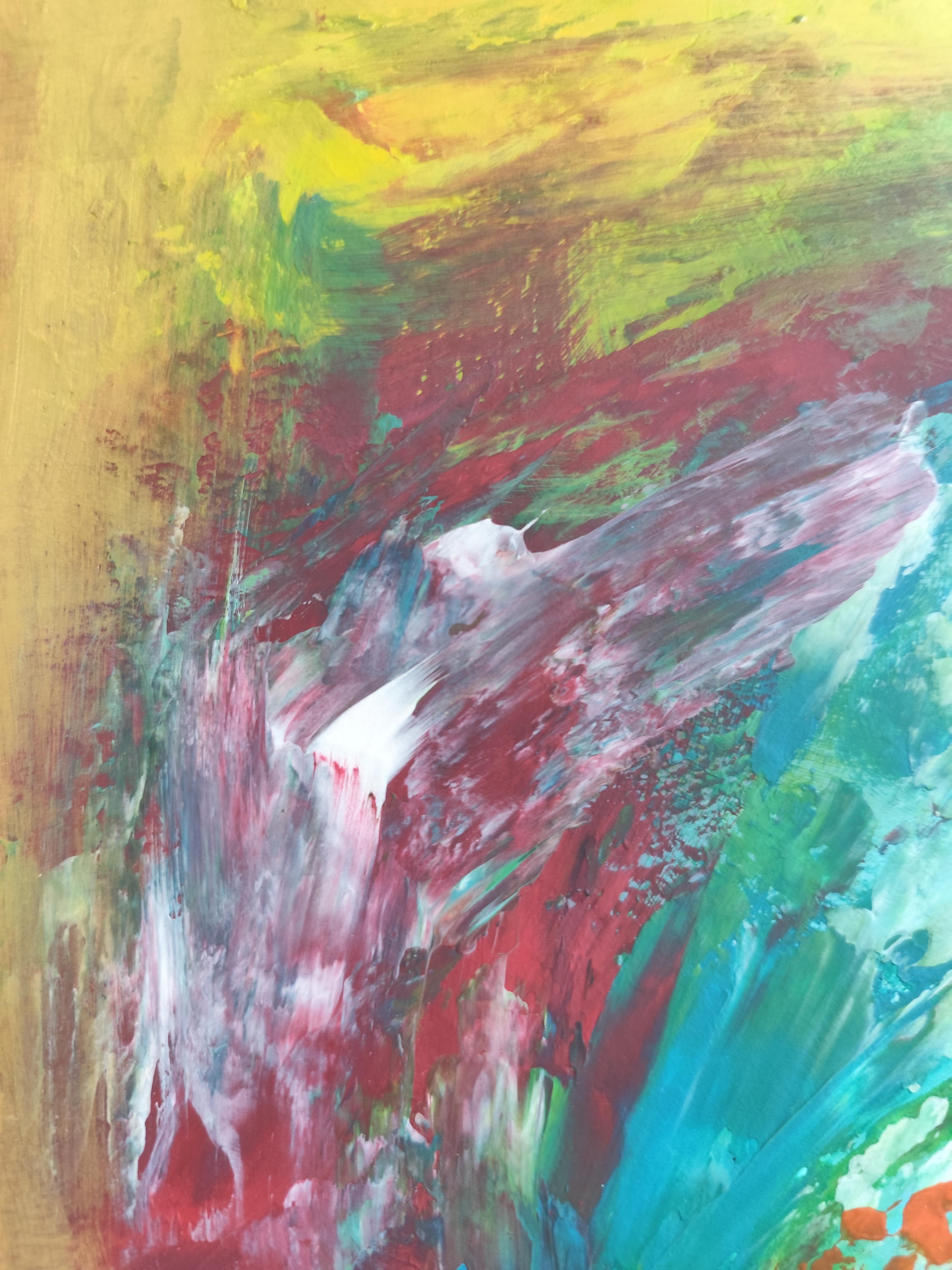 Contemporary abstract expressionist floral painting on paper 