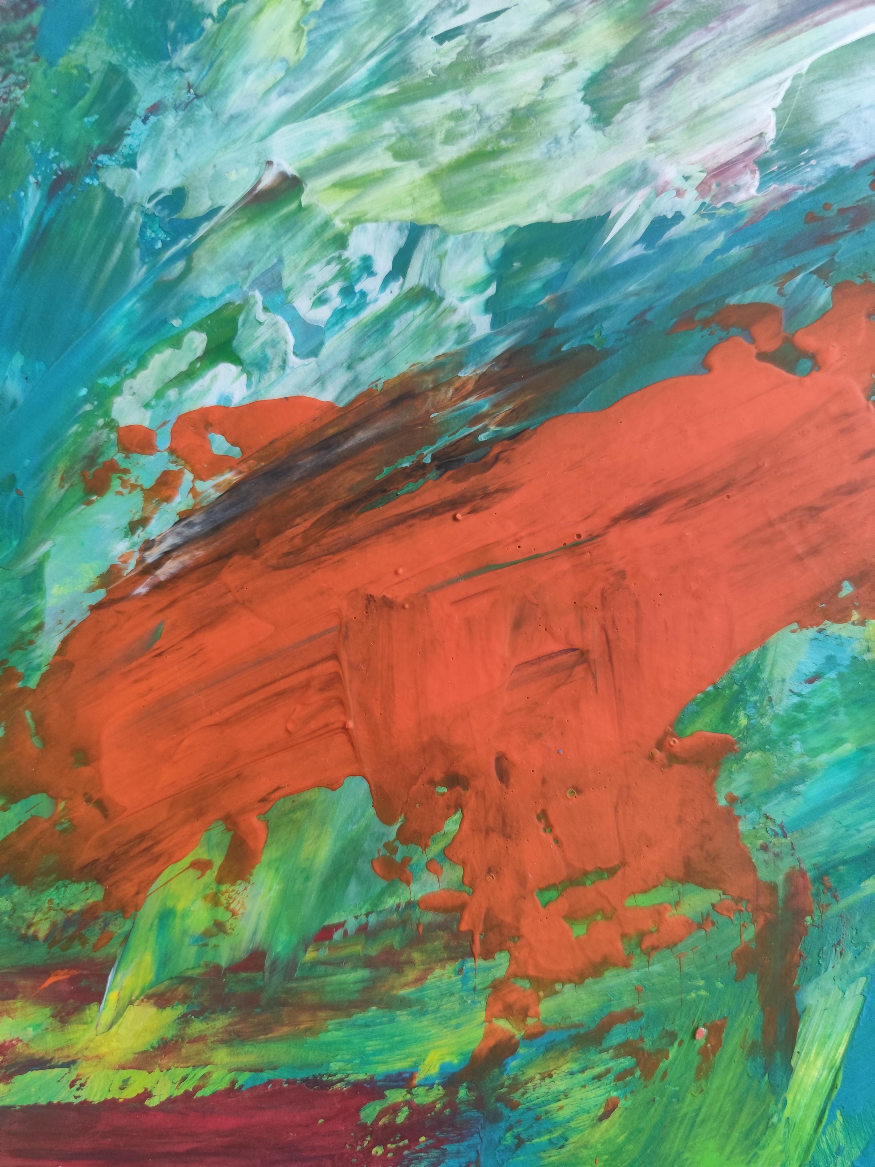 Contemporary abstract expressionist floral painting on paper 