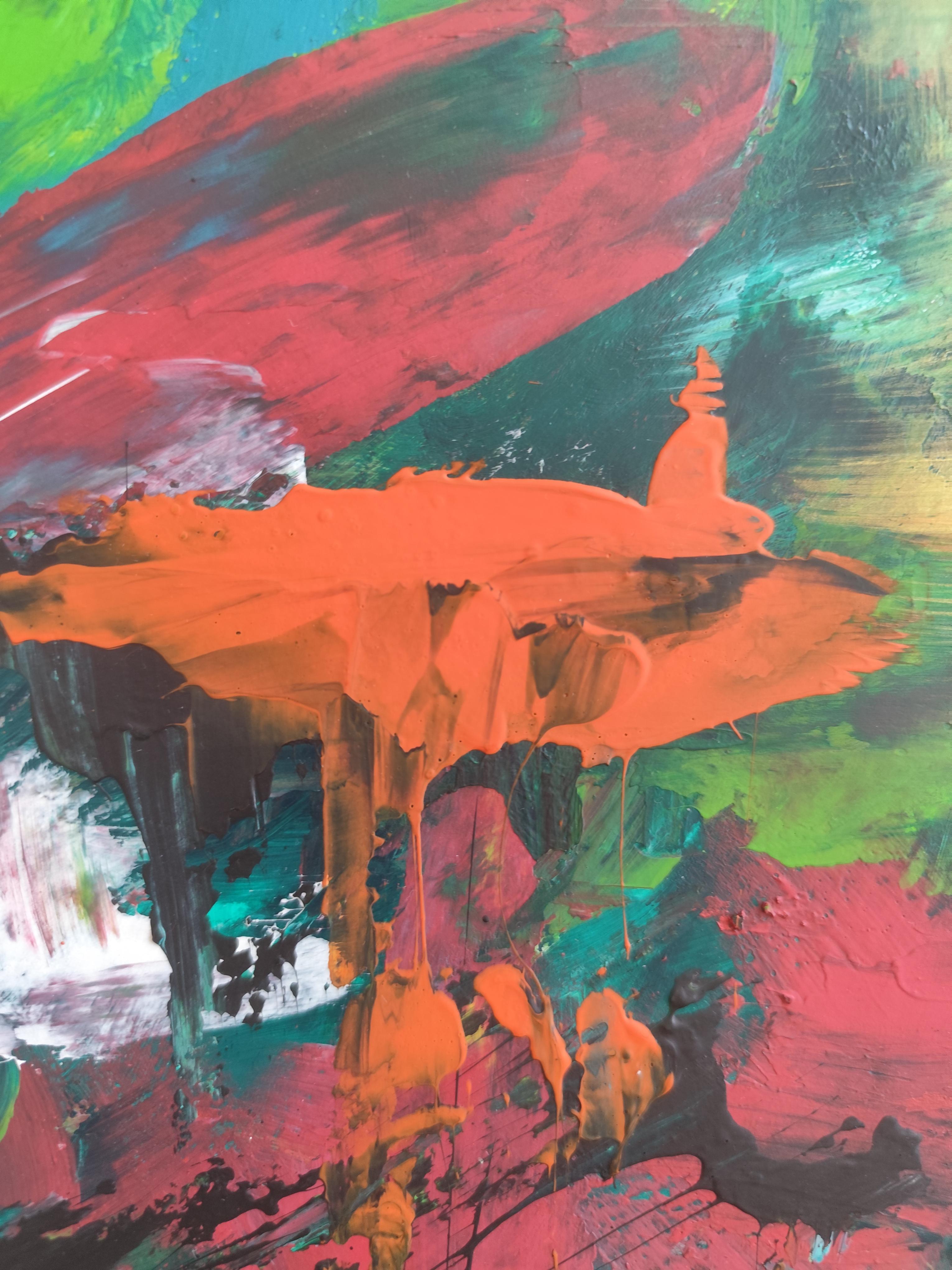 Contemporary abstract expressionist floral painting on paper 