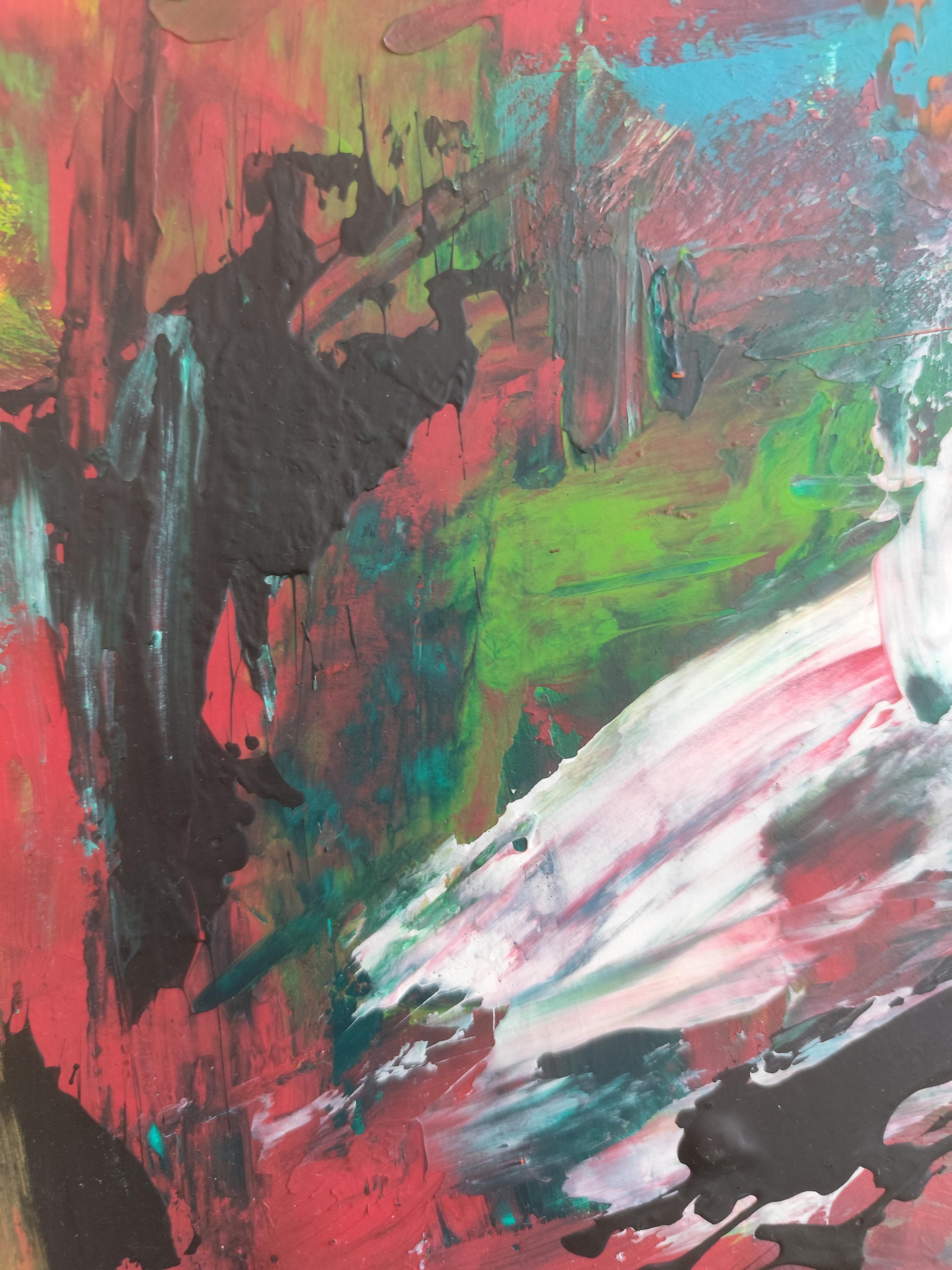 Contemporary abstract expressionist floral painting on paper 