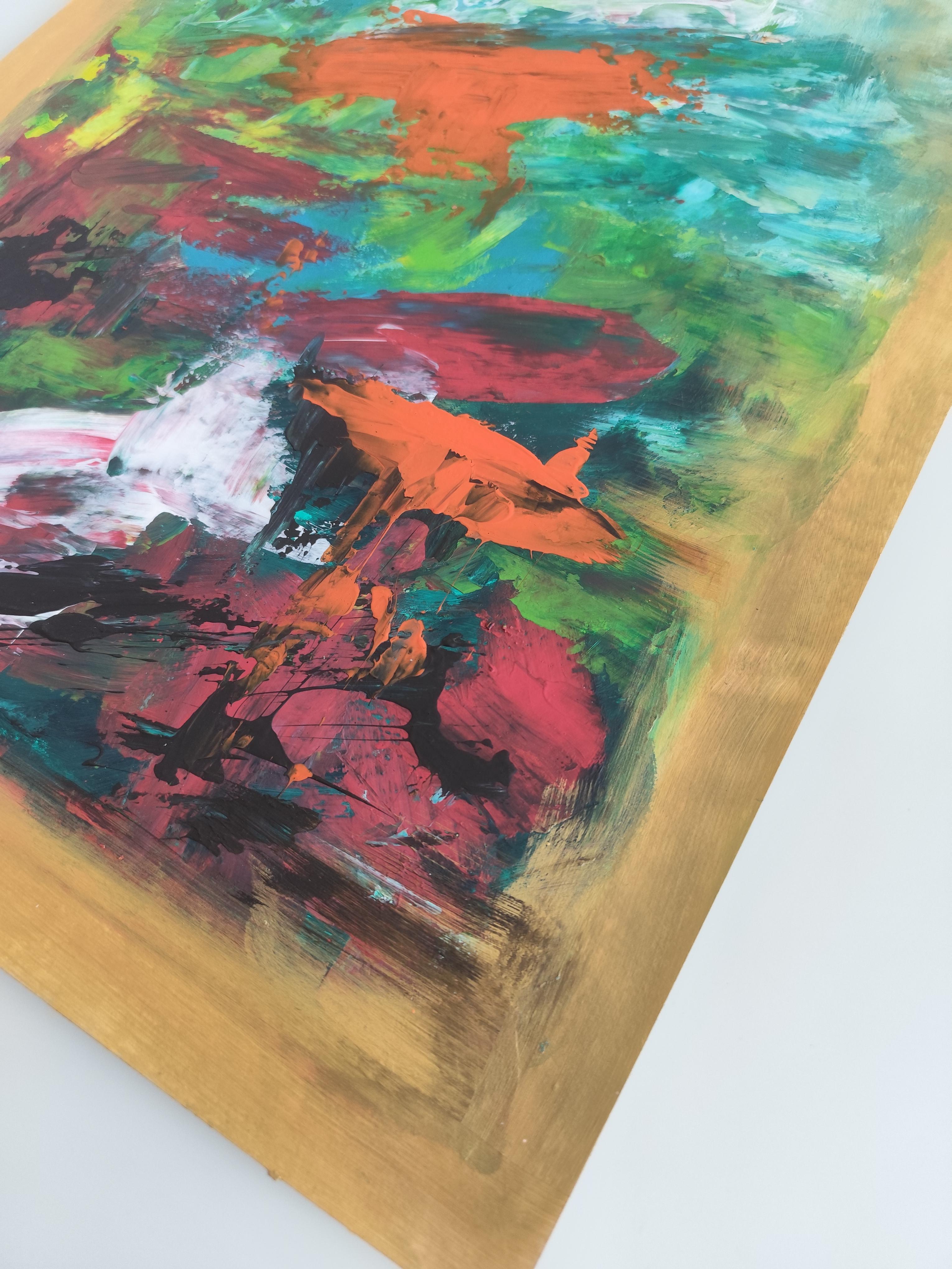 Contemporary abstract expressionist floral painting on paper 