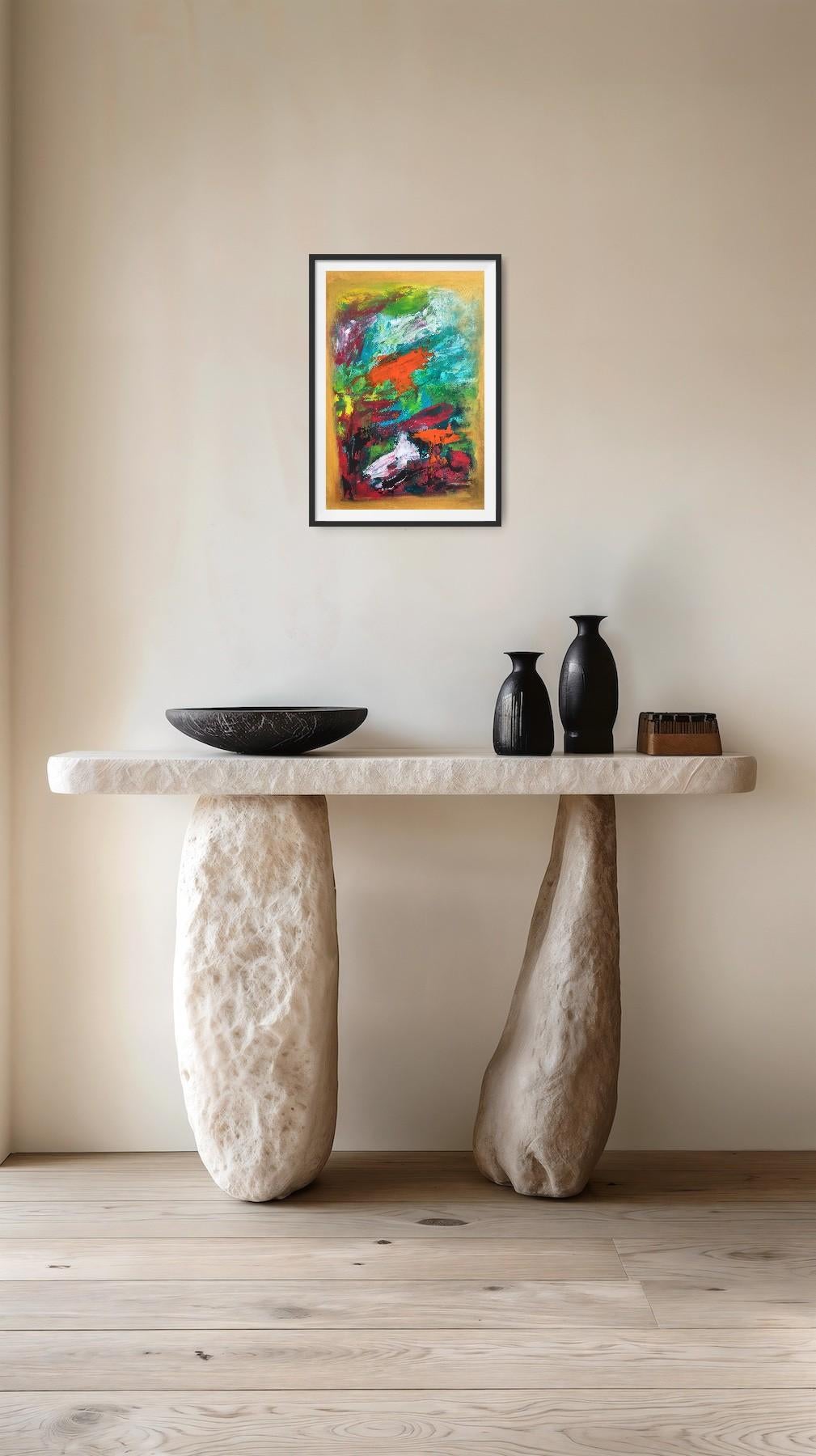 Contemporary abstract expressionist floral painting on paper 