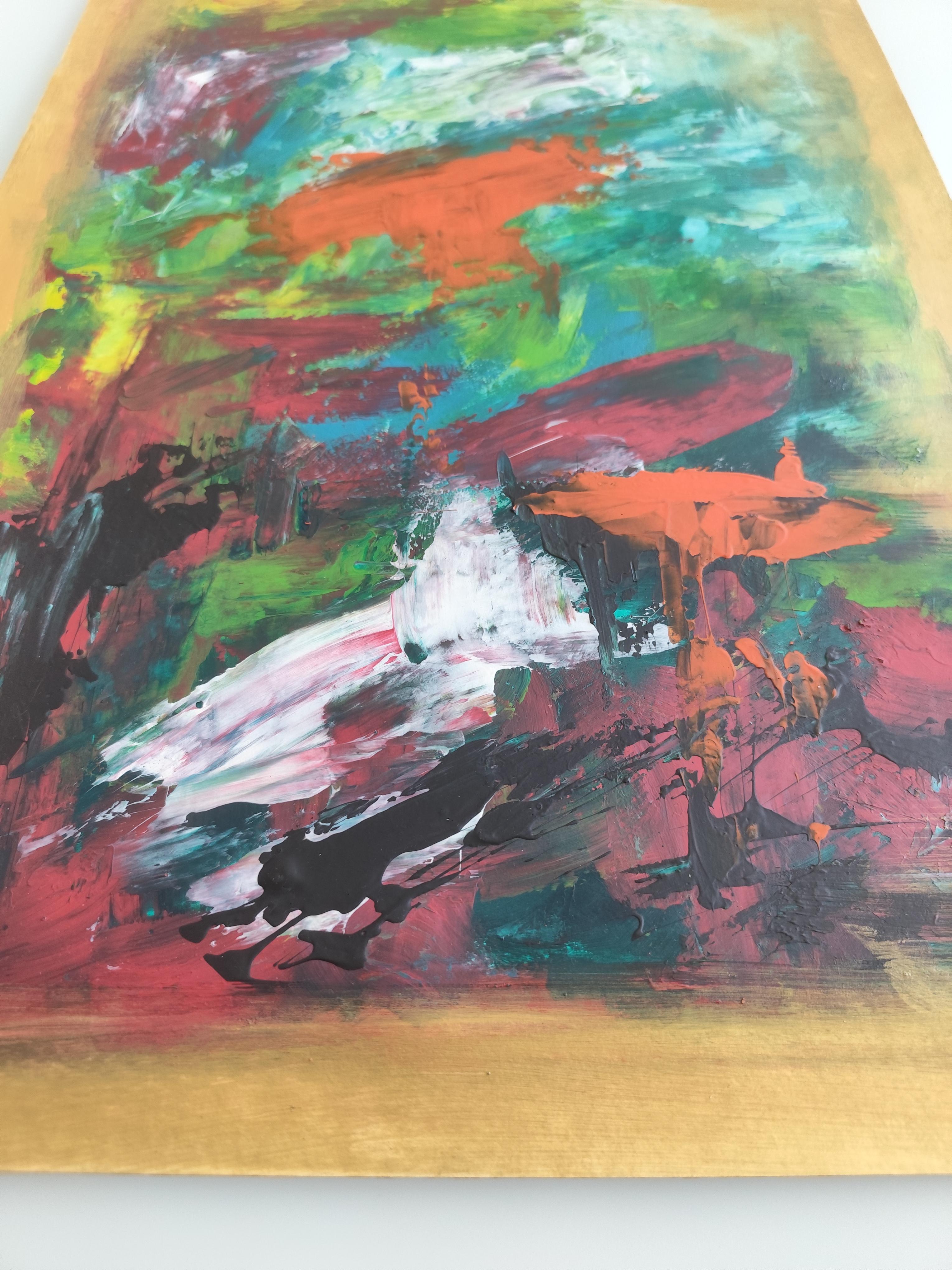 Contemporary abstract expressionist floral painting on paper 