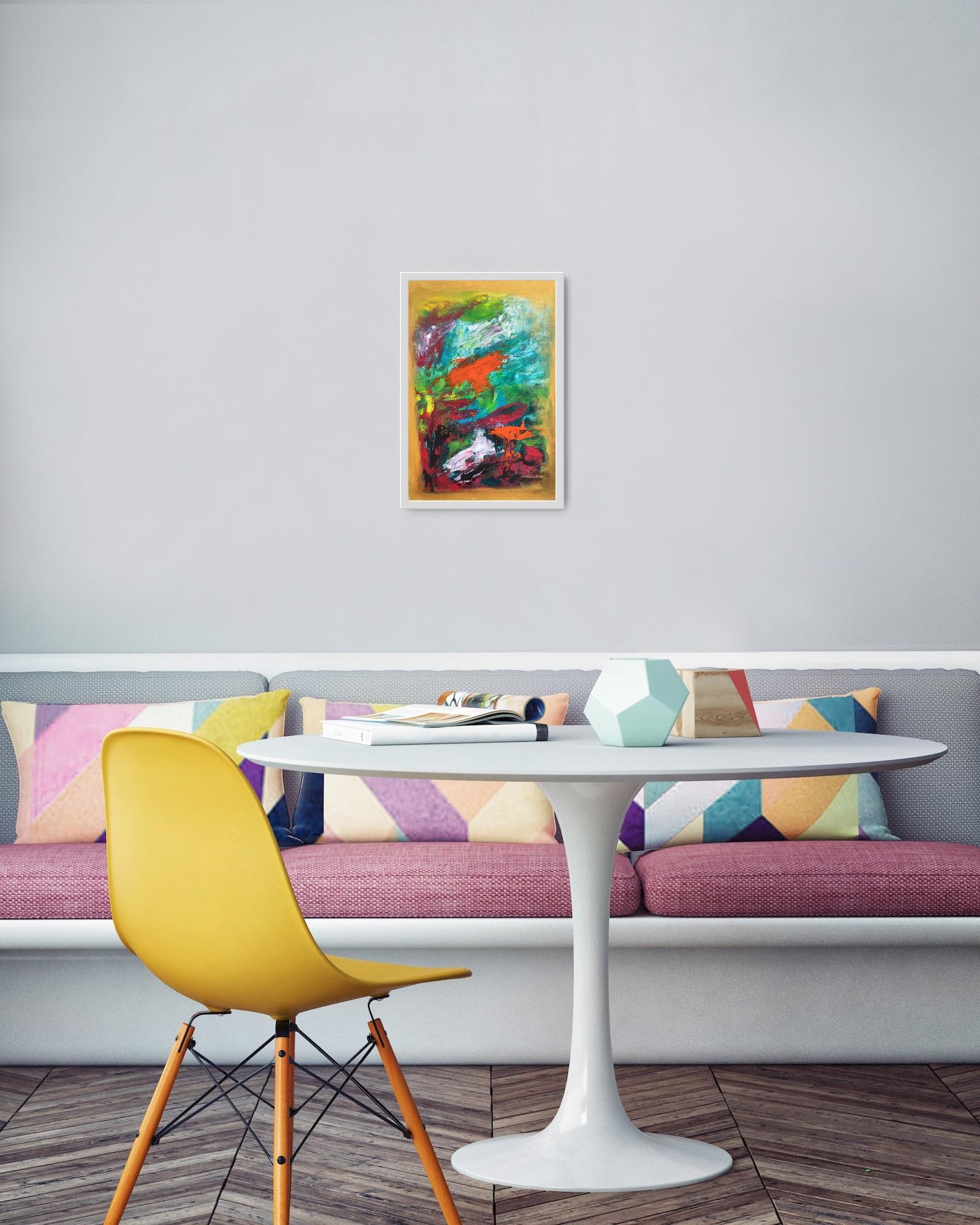 Contemporary abstract expressionist floral painting on paper 