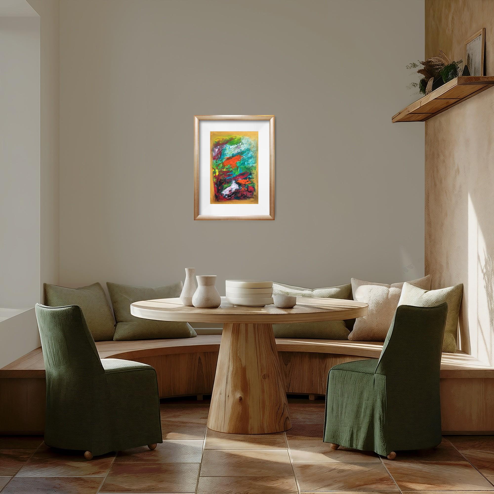 Contemporary abstract expressionist floral painting on paper 