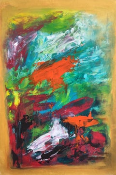 Quadro floreale astratto espressionista contemporaneo su carta "Vivere la libertà".