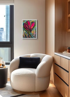 Contemporary abstract expressionist floral painting on paper "Trio Blossom"