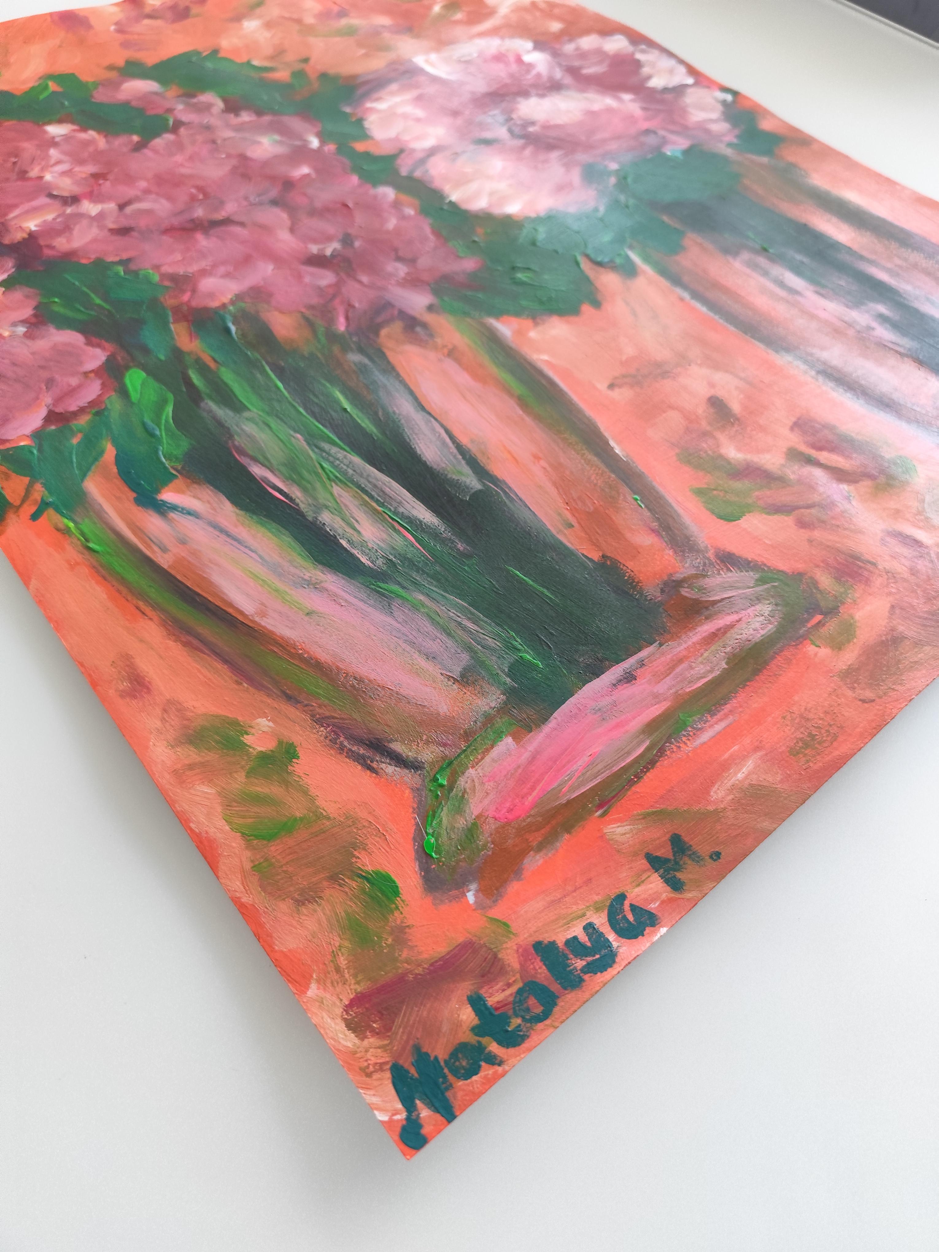 Quadro floreale astratto espressionista contemporaneo su carta 