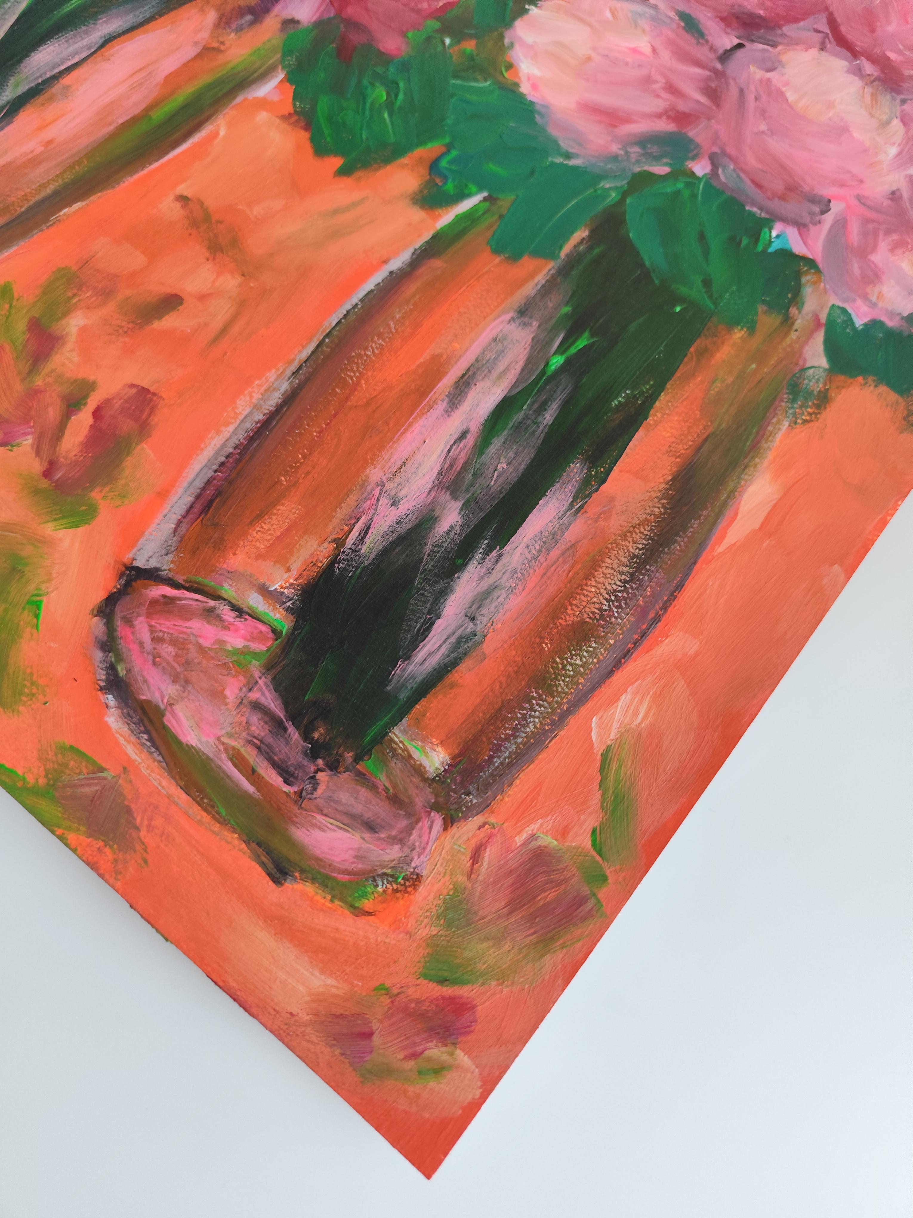 Quadro floreale astratto espressionista contemporaneo su carta 