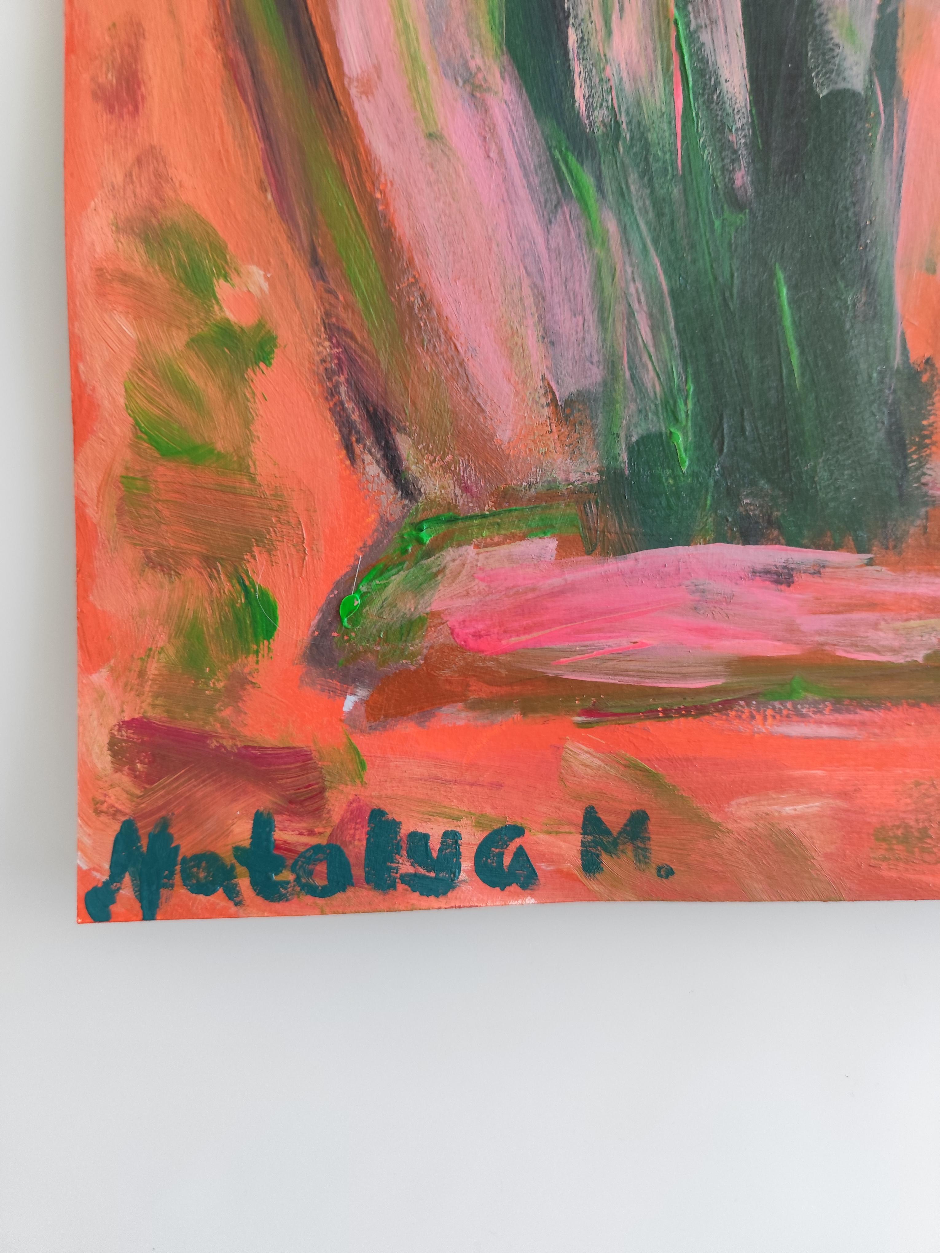 Quadro floreale astratto espressionista contemporaneo su carta 
