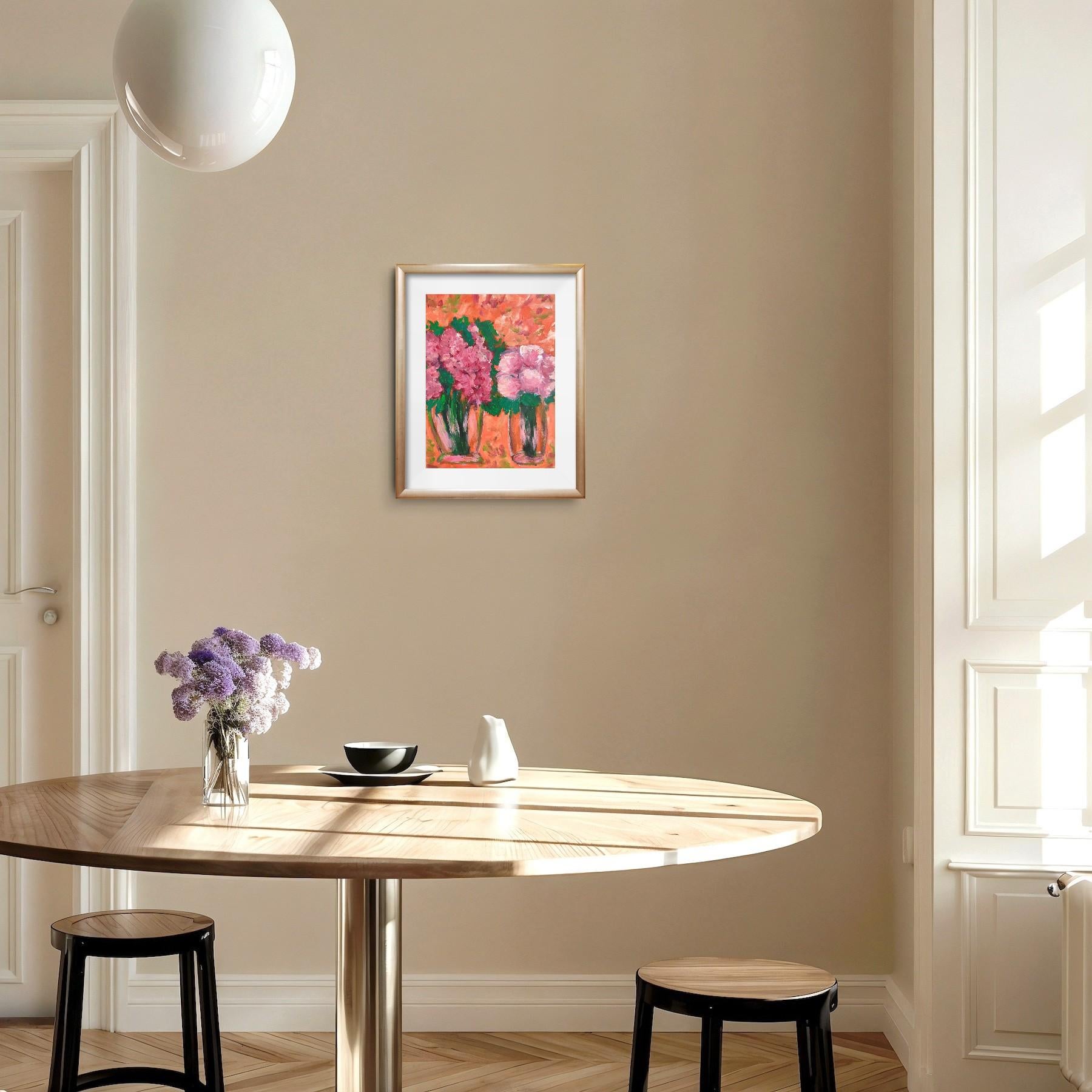 Quadro floreale astratto espressionista contemporaneo su carta 