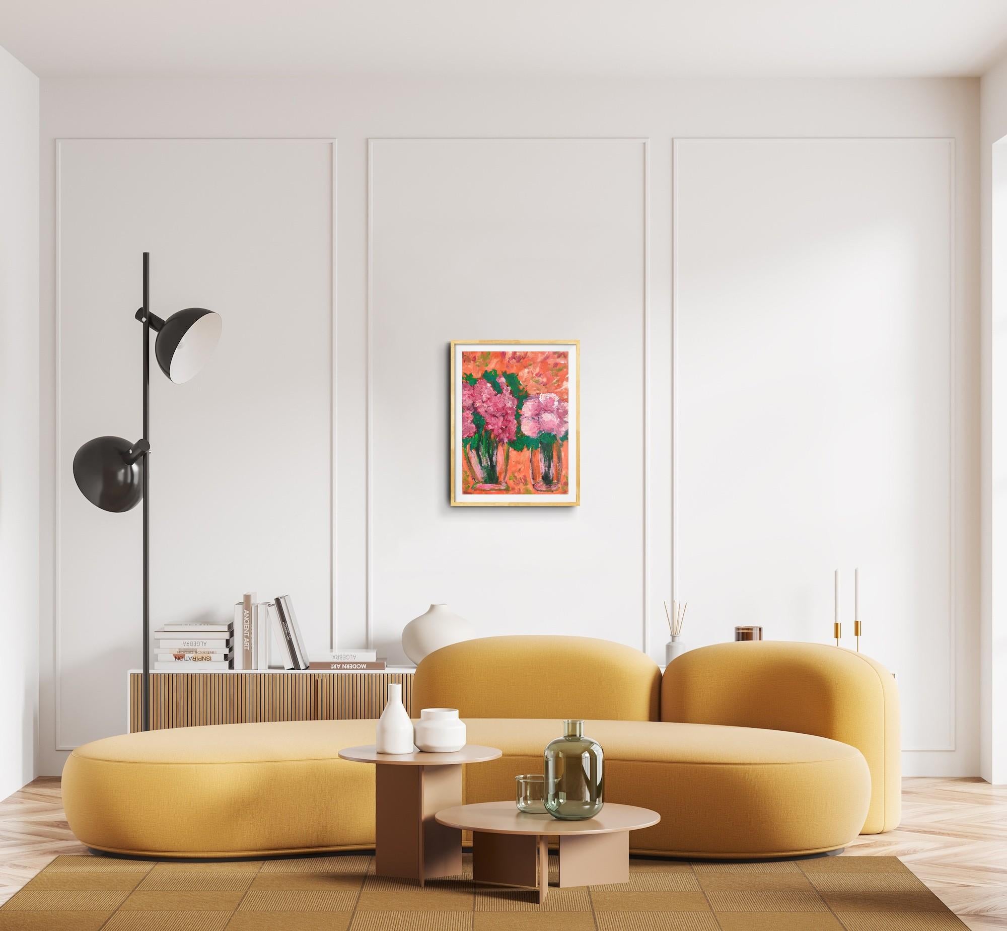 Quadro floreale astratto espressionista contemporaneo su carta 