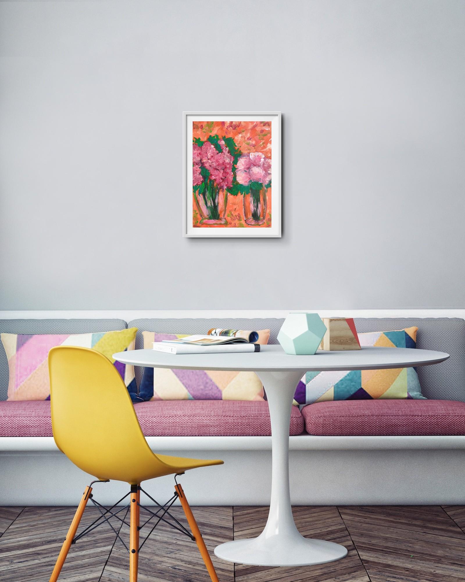 Quadro floreale astratto espressionista contemporaneo su carta 