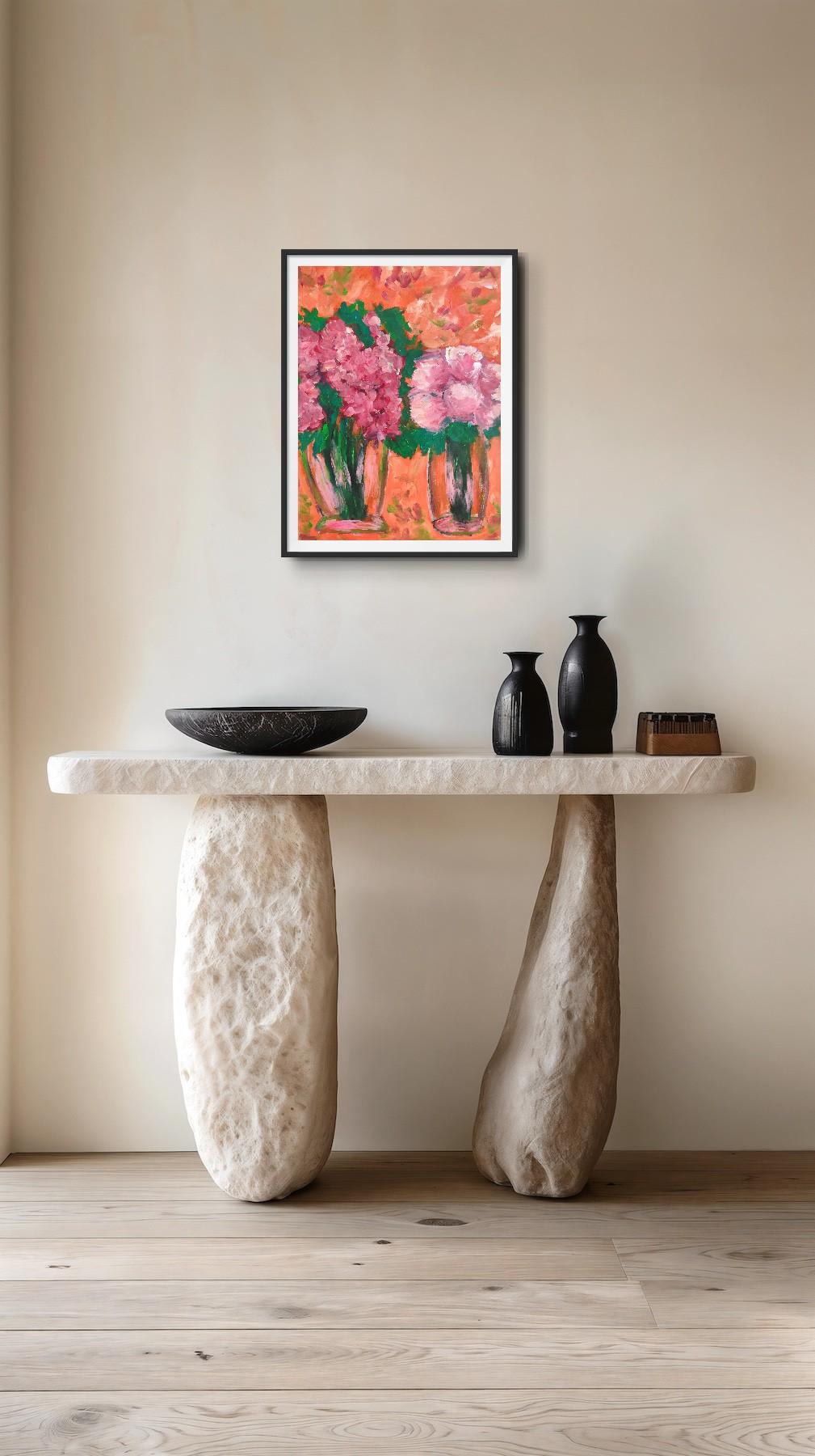 Quadro floreale astratto espressionista contemporaneo su carta 