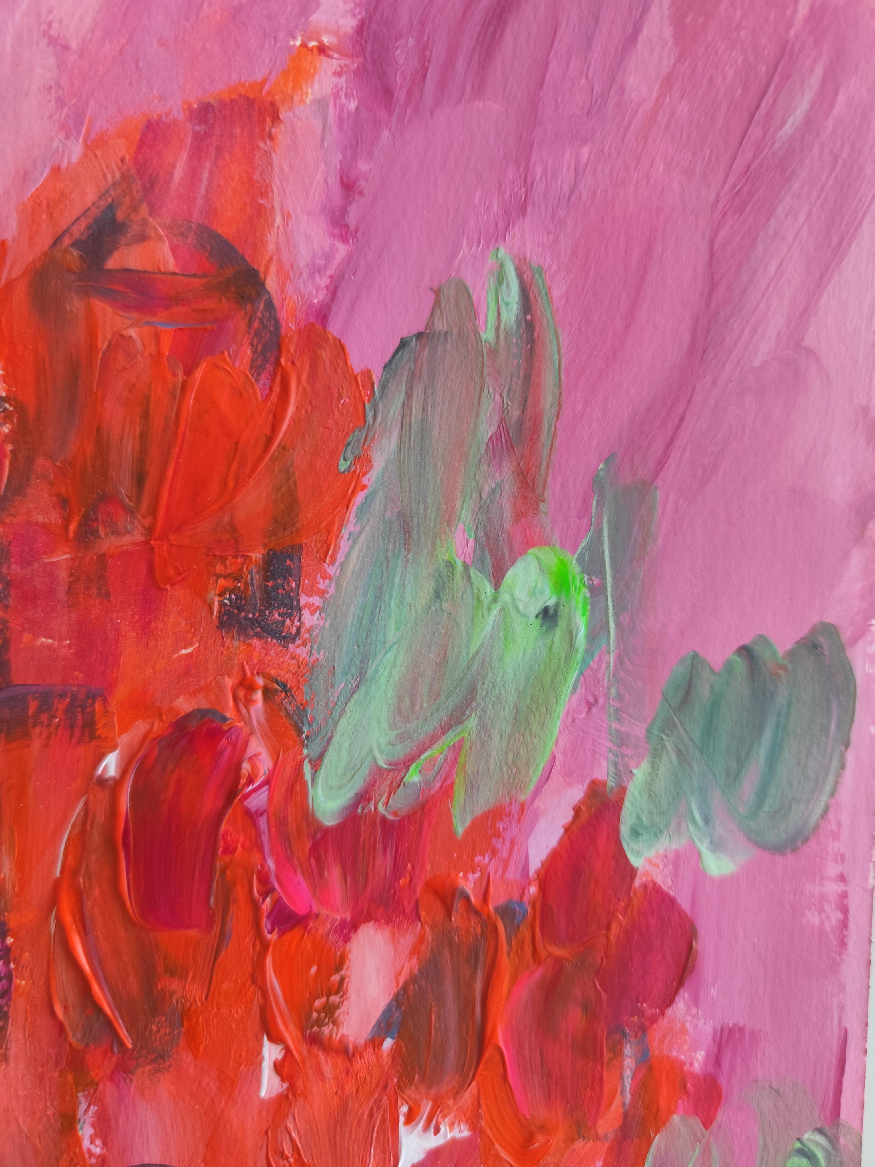 Contemporary abstract expressionist floral painting *Orange petals in bloom