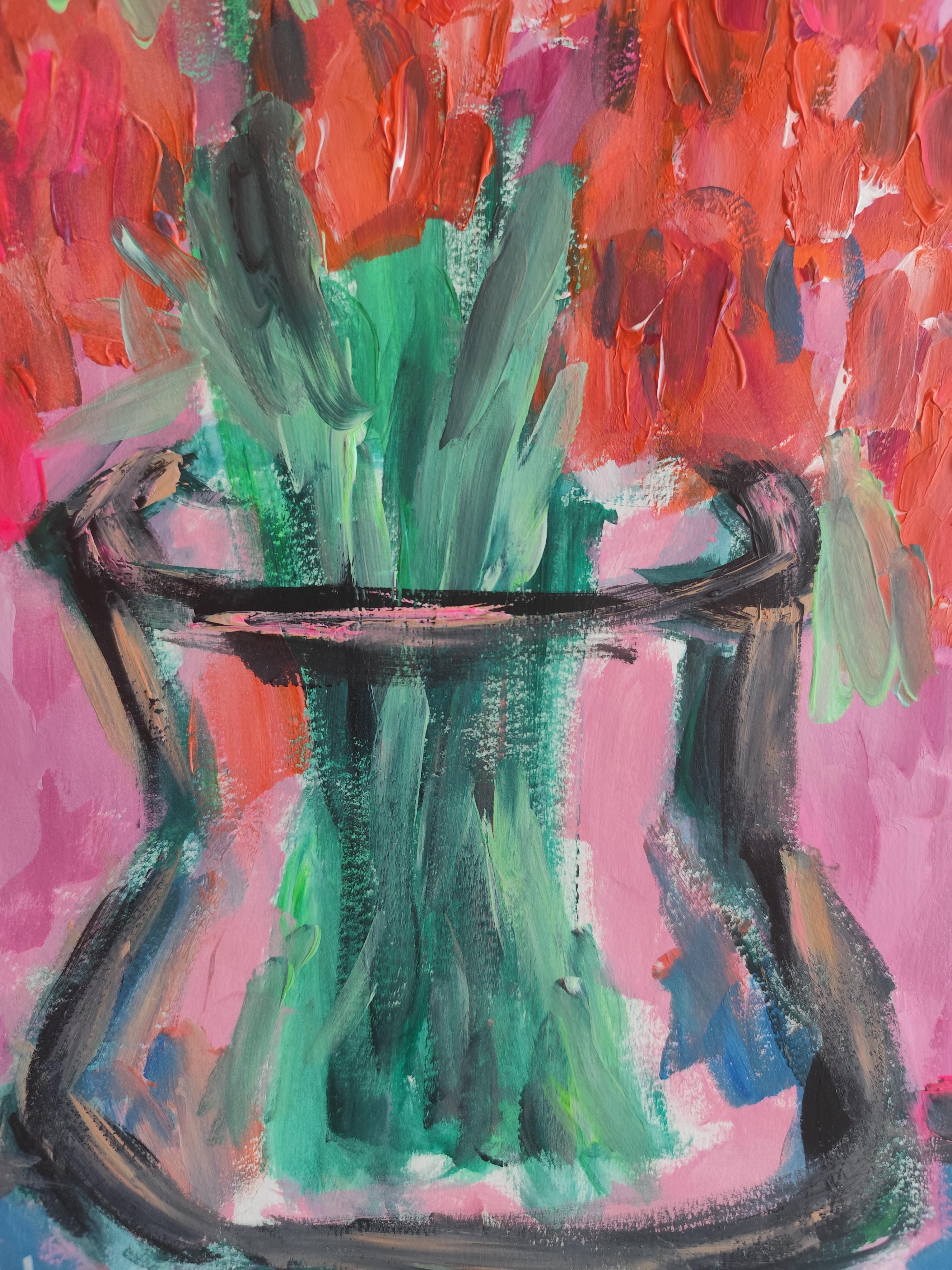 Contemporary abstract expressionist floral painting *Orange petals in bloom