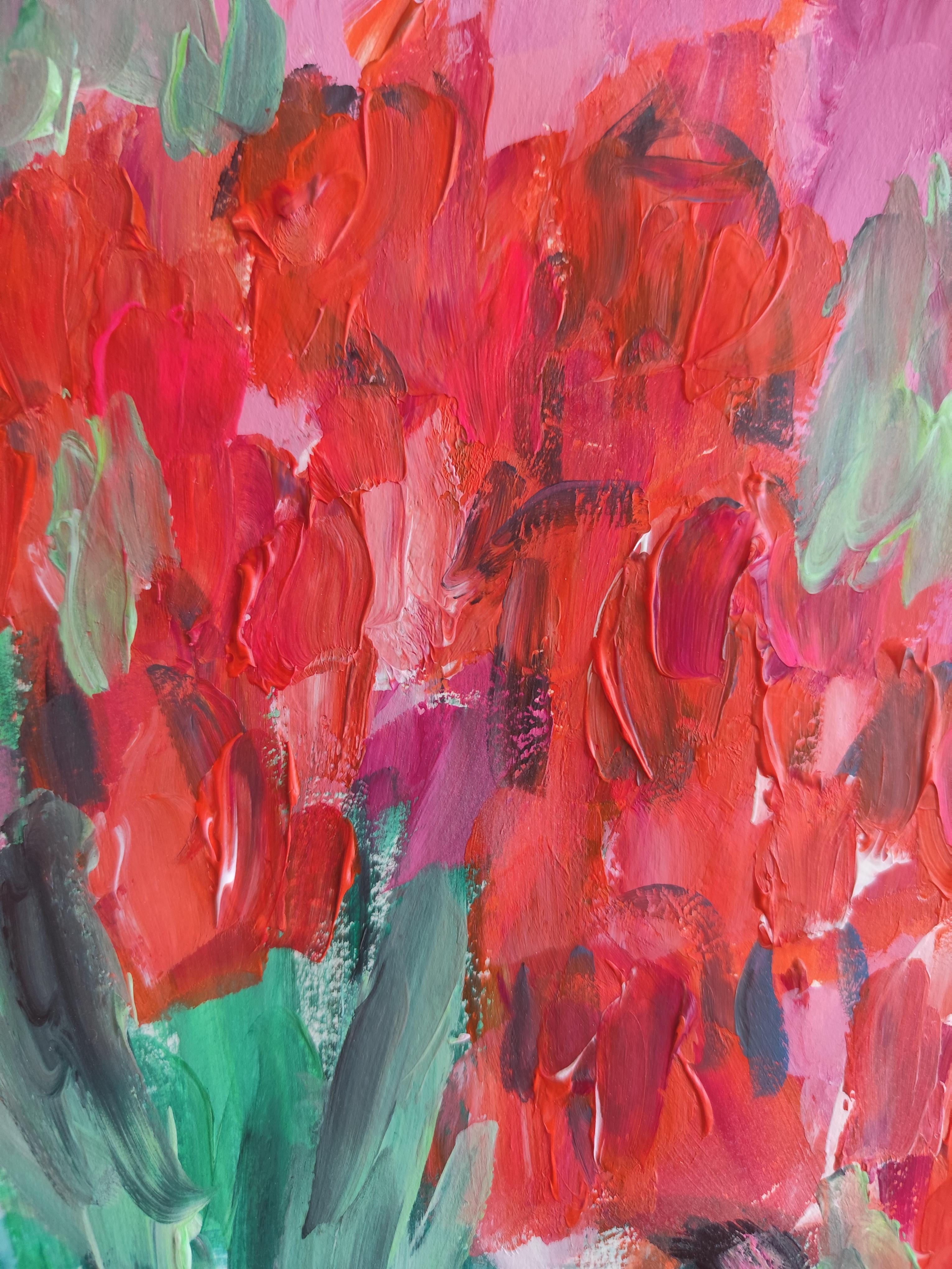 Contemporary abstract expressionist floral painting *Orange petals in bloom