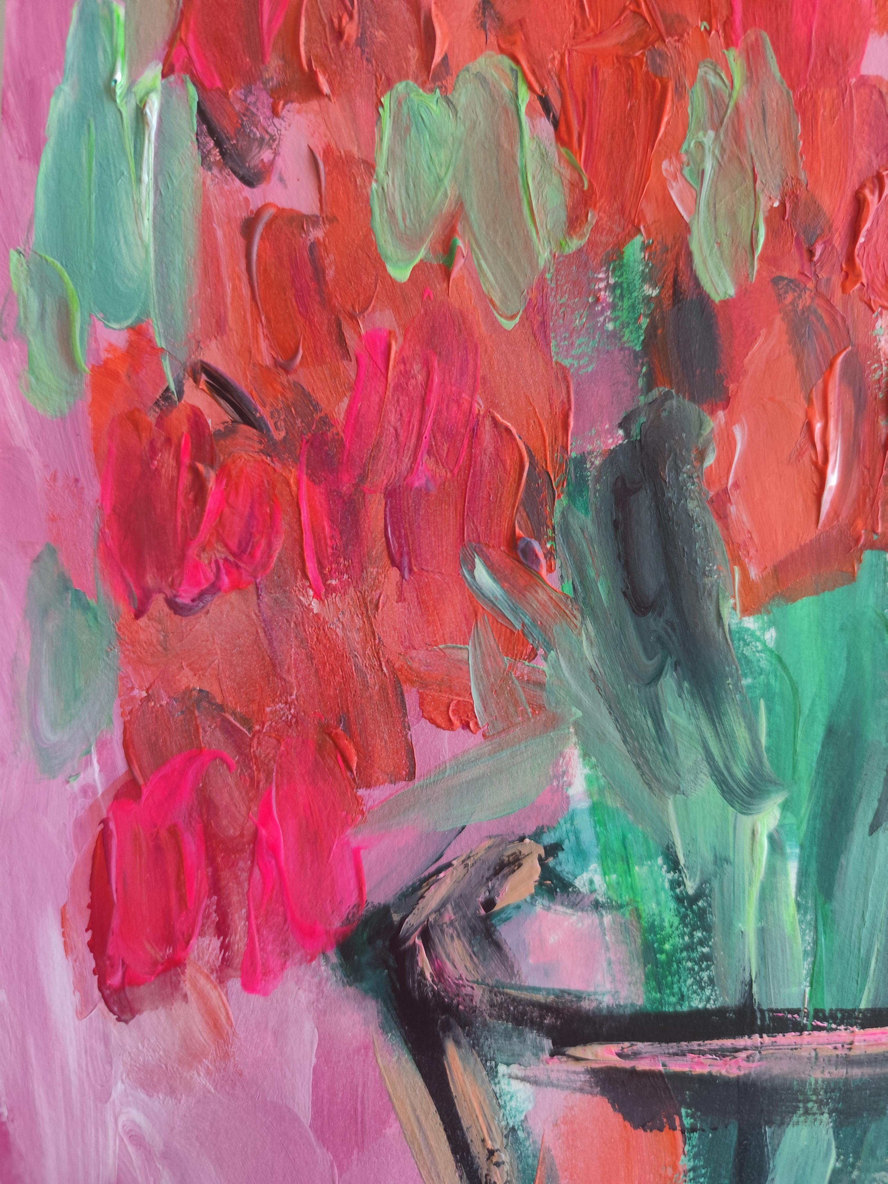 Contemporary abstract expressionist floral painting *Orange petals in bloom
