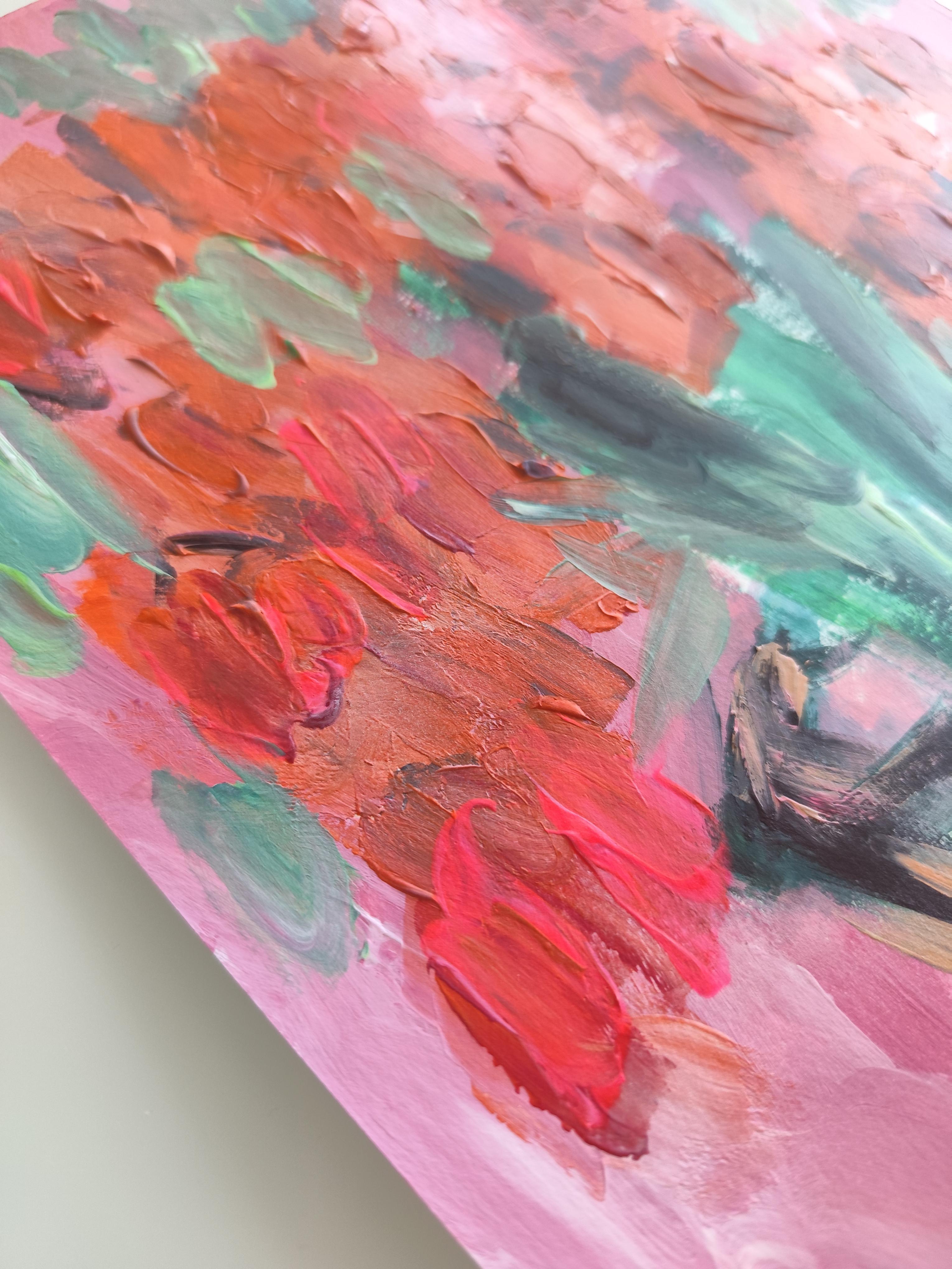 Contemporary abstract expressionist floral painting *Orange petals in bloom