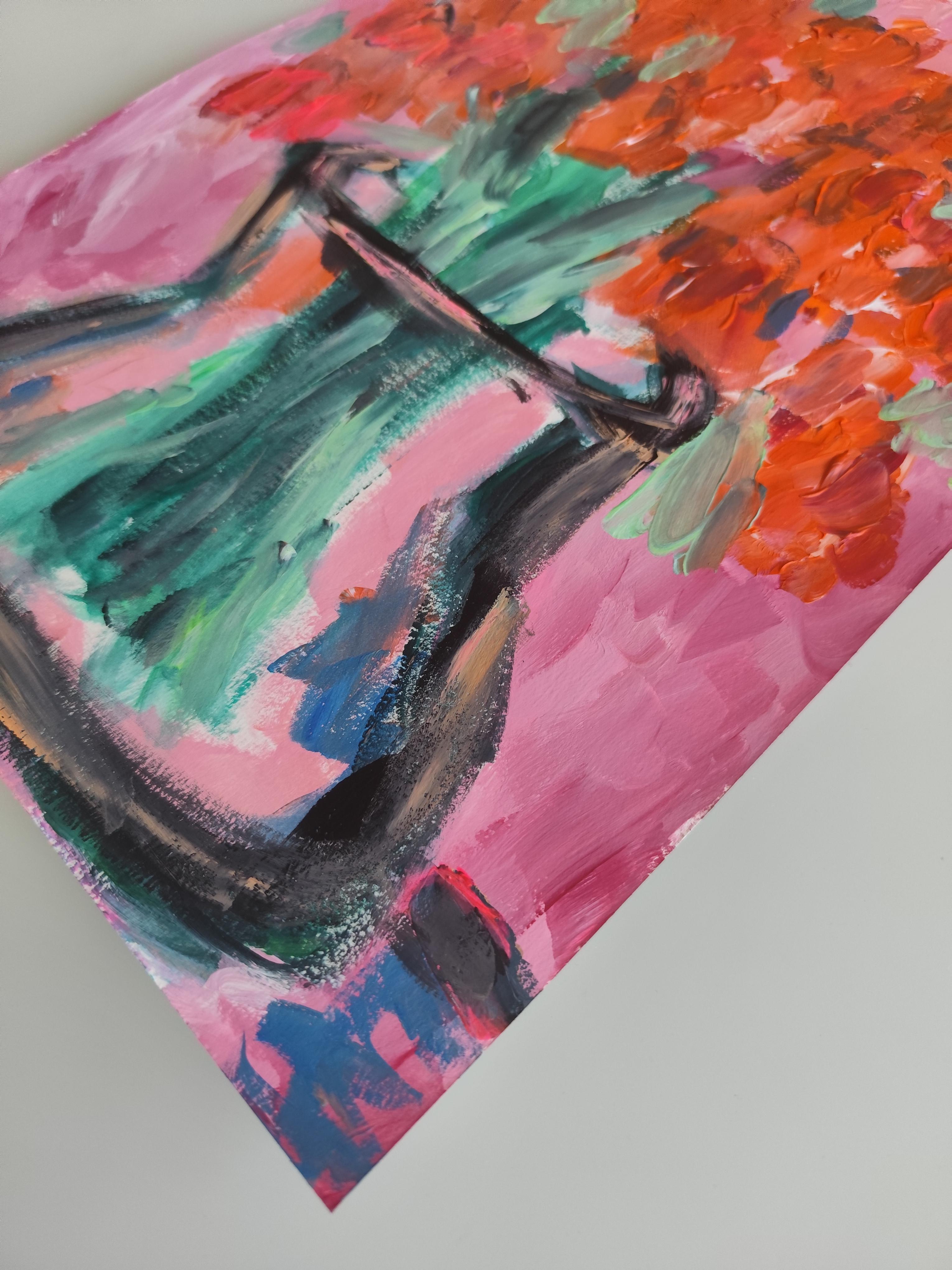 Contemporary abstract expressionist floral painting *Orange petals in bloom