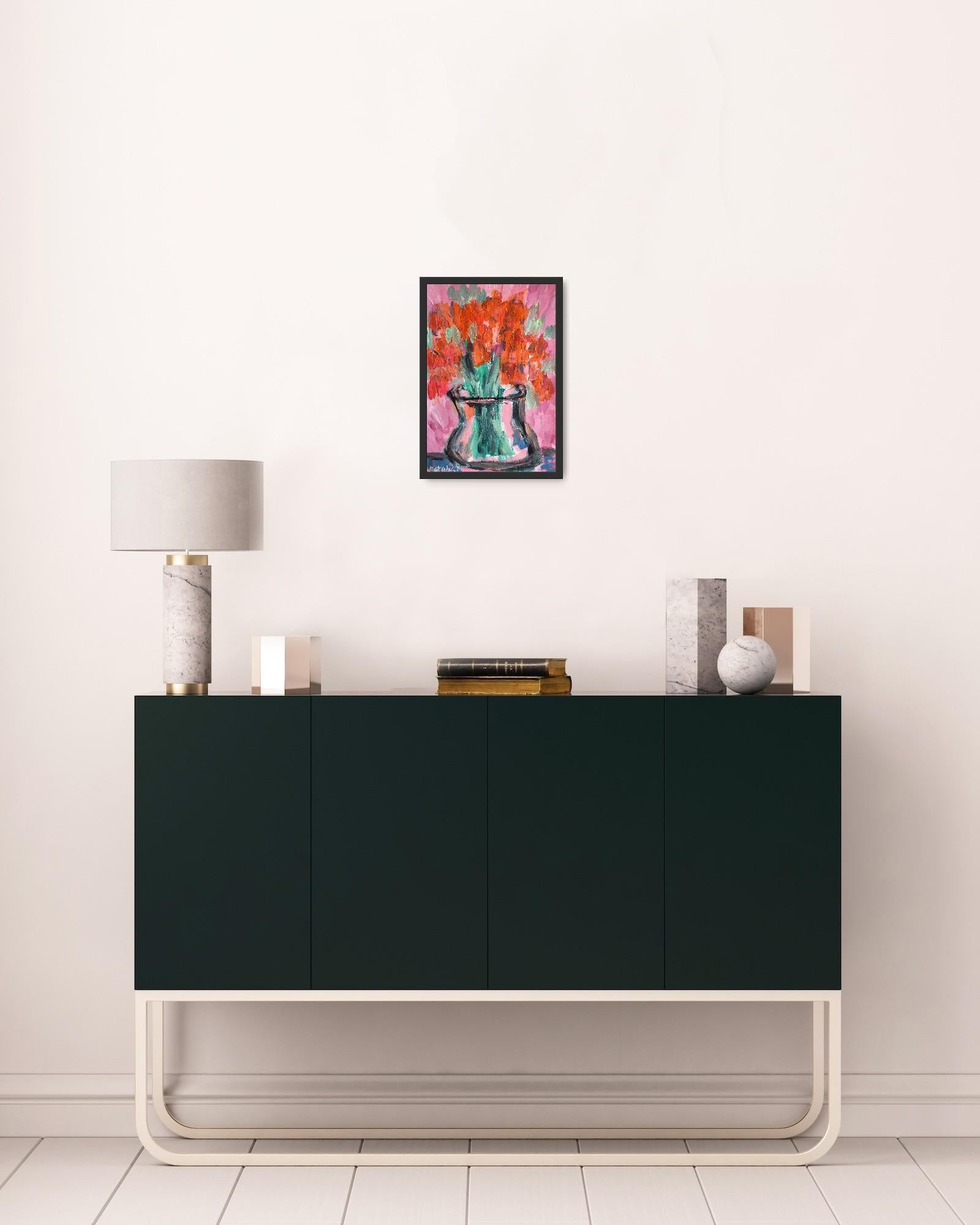 Contemporary abstract expressionist floral painting *Orange petals in bloom