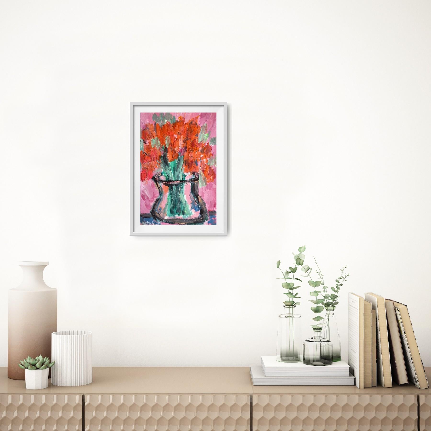 Contemporary abstract expressionist floral painting *Orange petals in bloom