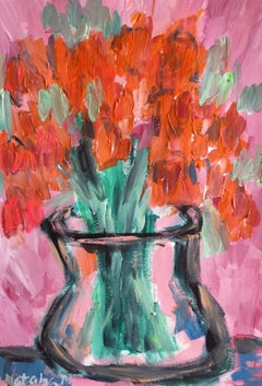 Contemporary abstract expressionist floral painting *Orange petals in bloom"