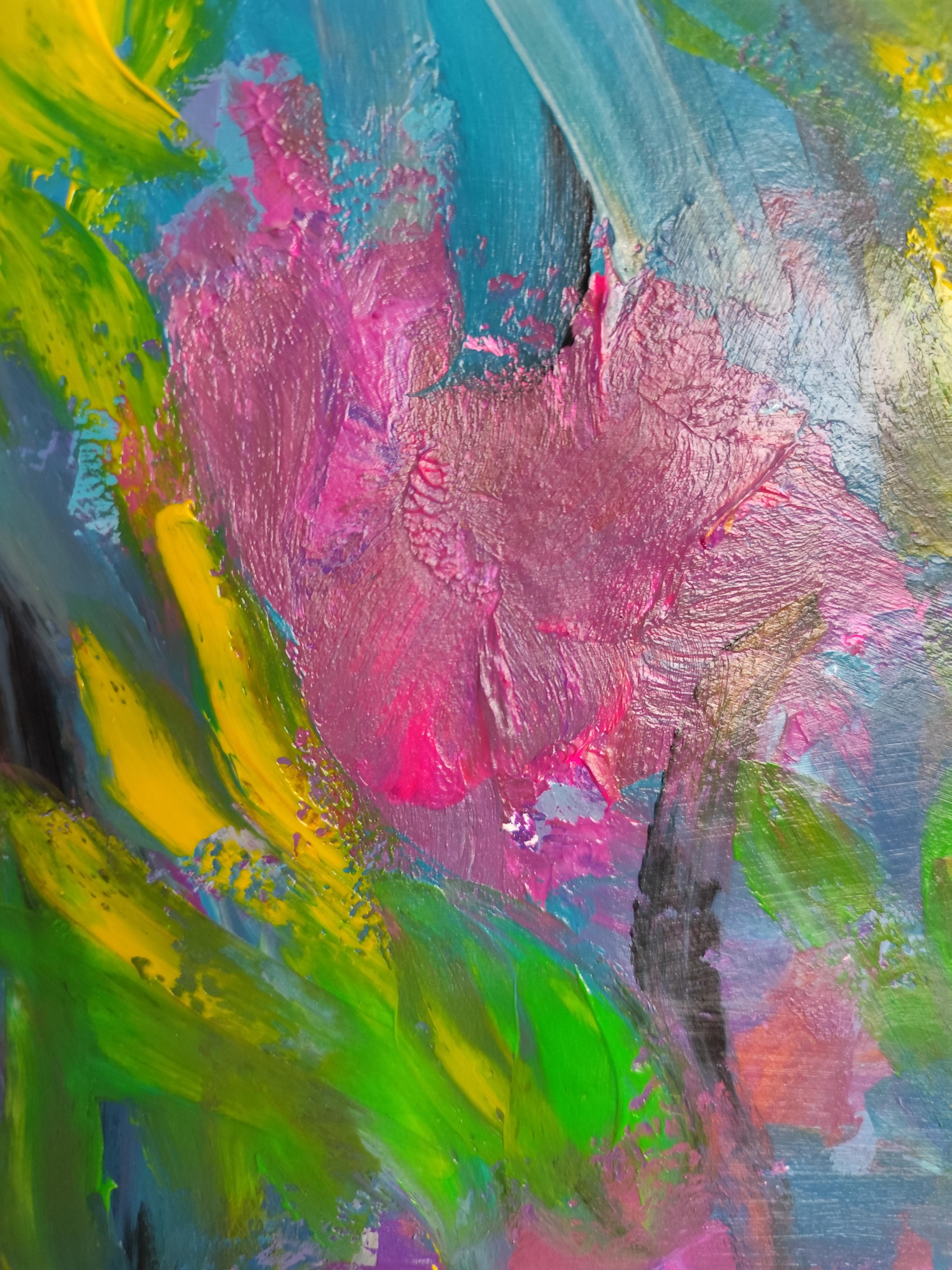Peinture florale expressionniste abstraite contemporaine sur papier 
